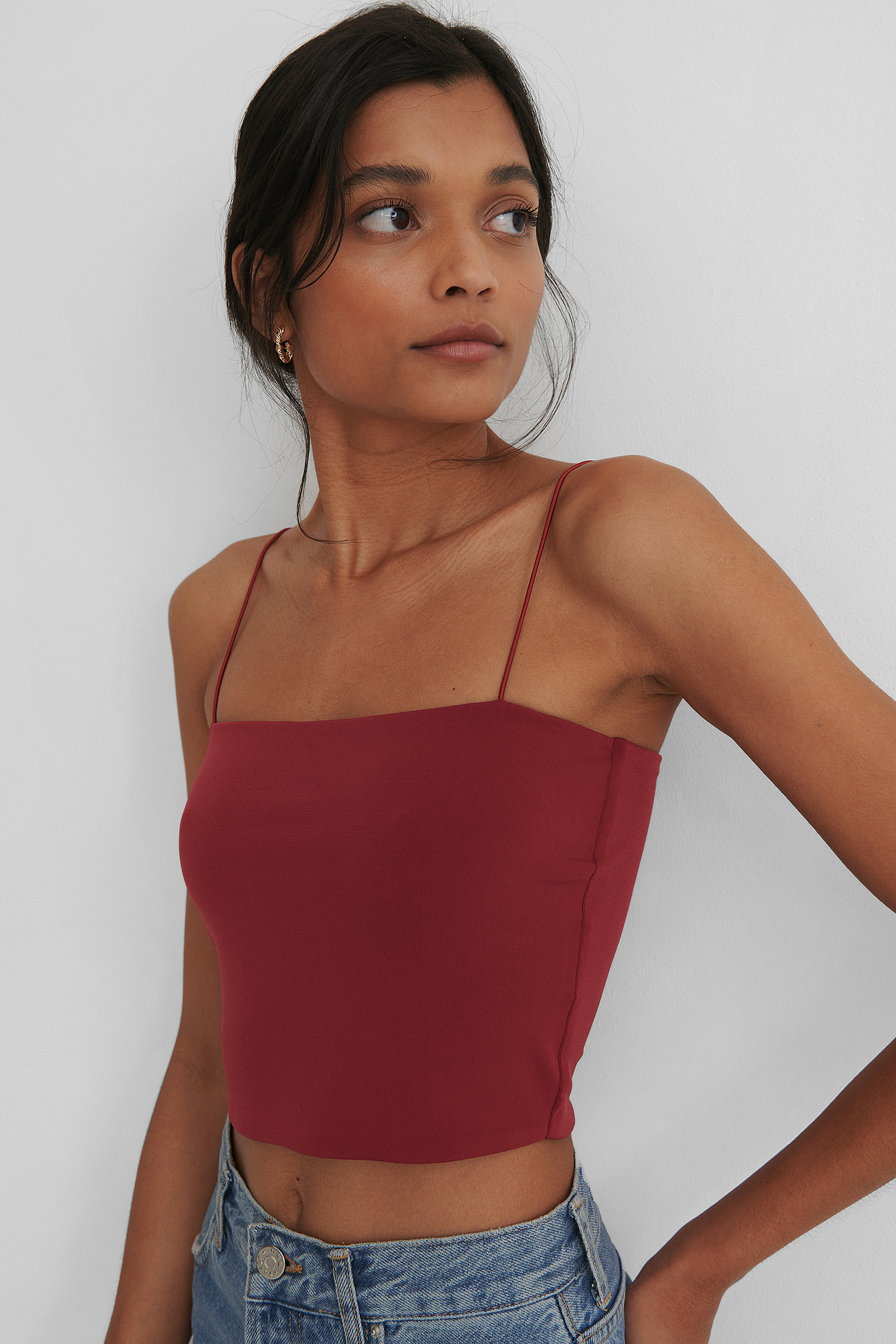 Spaghetti Strap Cropped Singlet Red Na