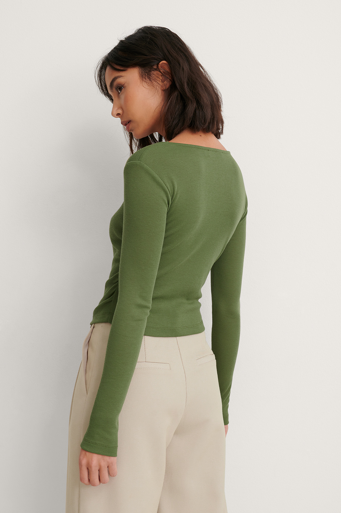 Green Square Neck Rouched Detail Top