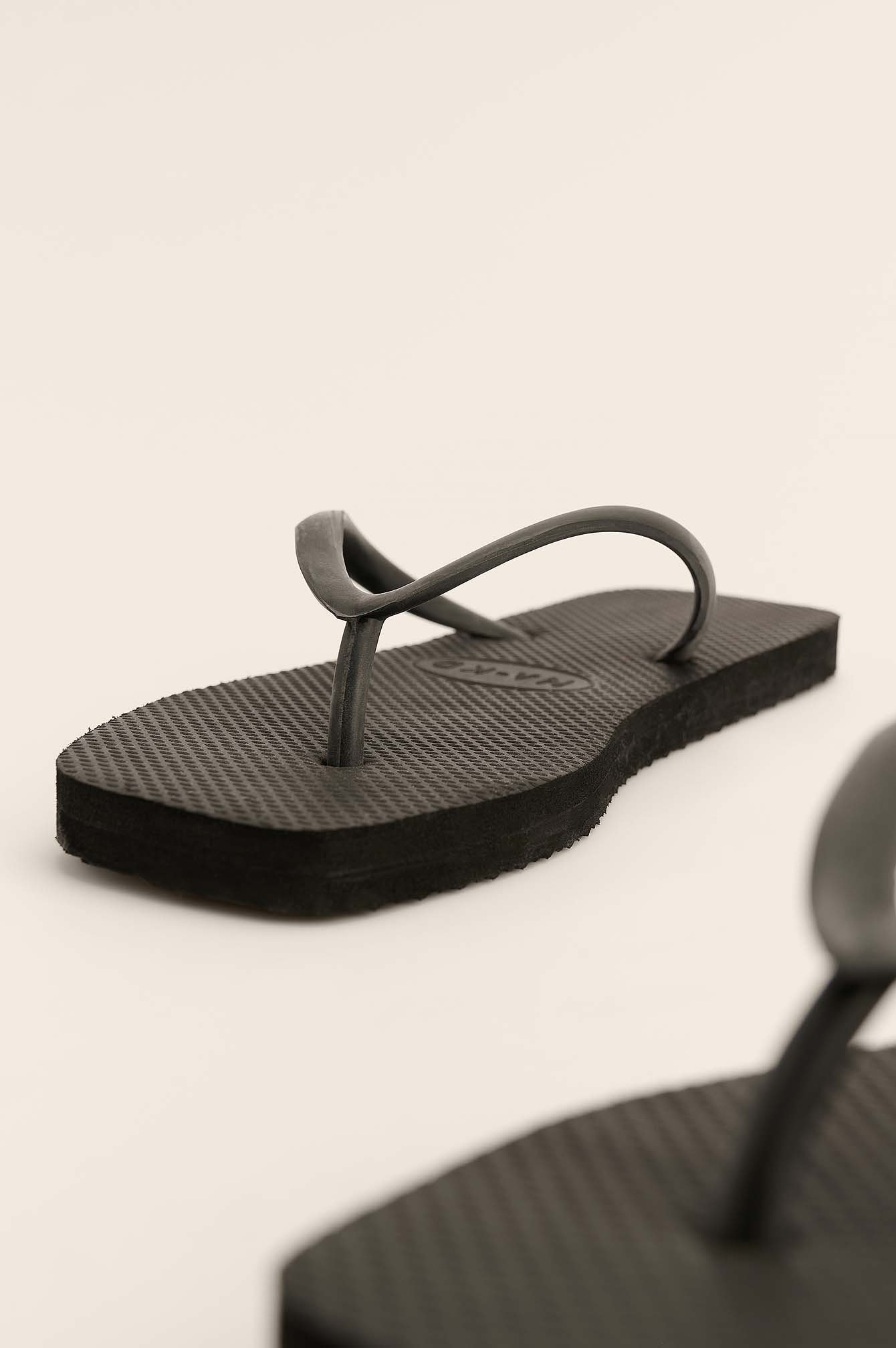 Black Squared Toe Flip Flops