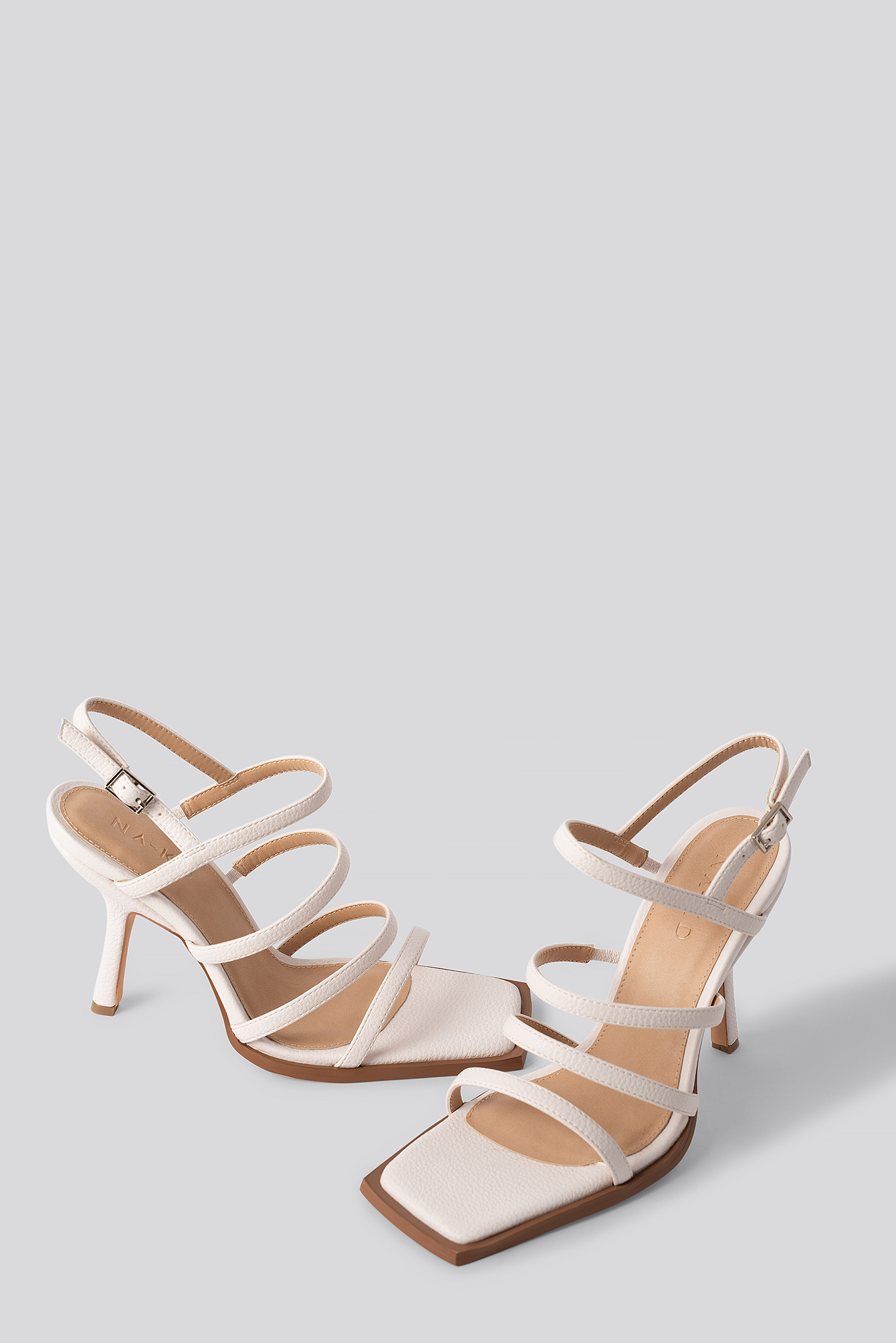White Squared Front Multi Strap Heels
