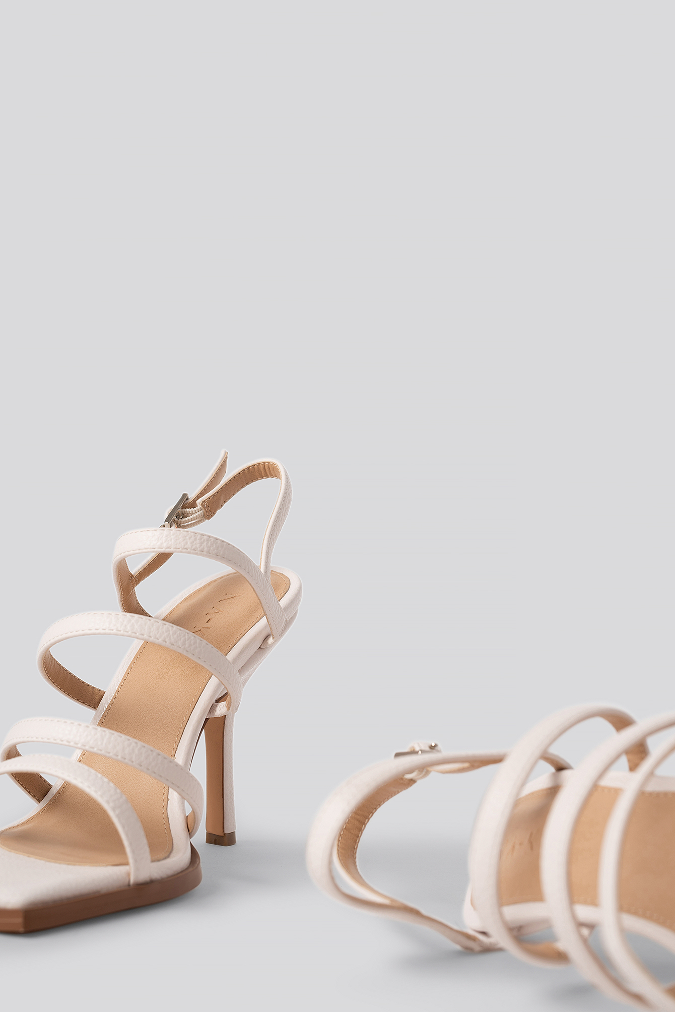 White Squared Front Multi Strap Heels