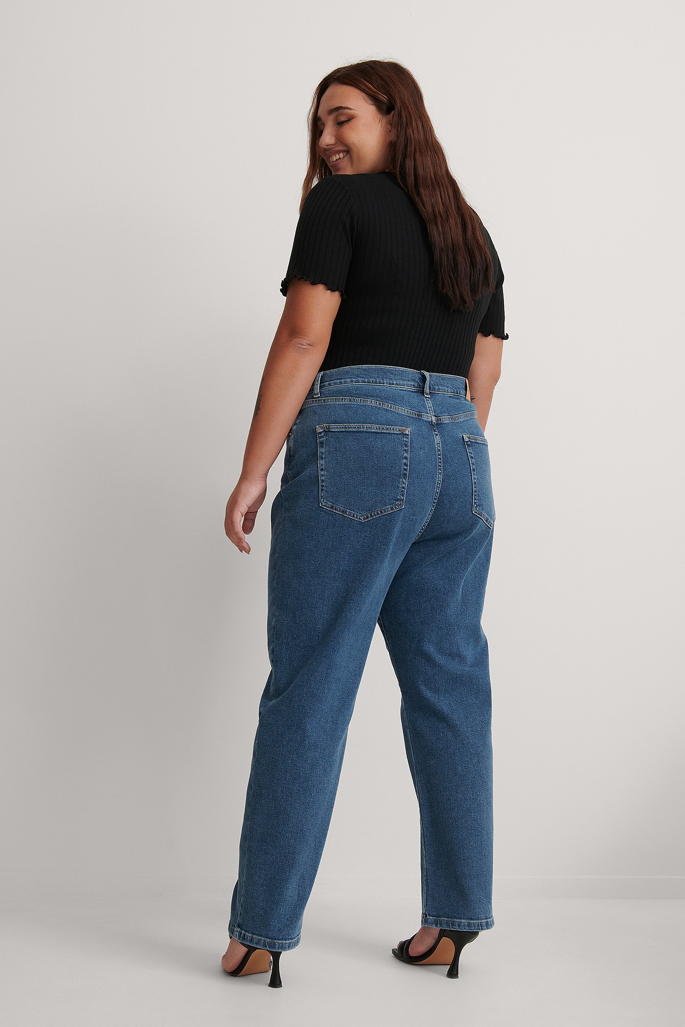 Mid Blue Organic Straight High Waist Jeans