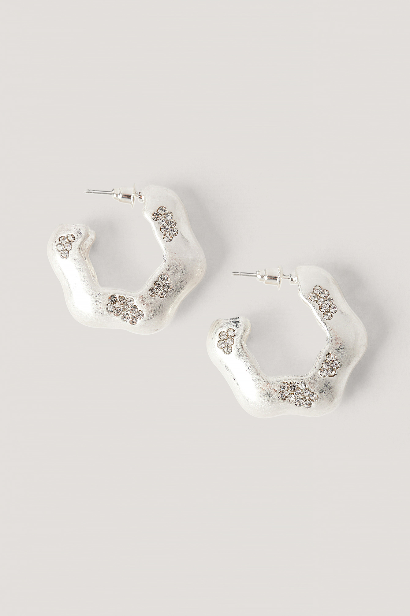 Silver Stone Detailed Hoops