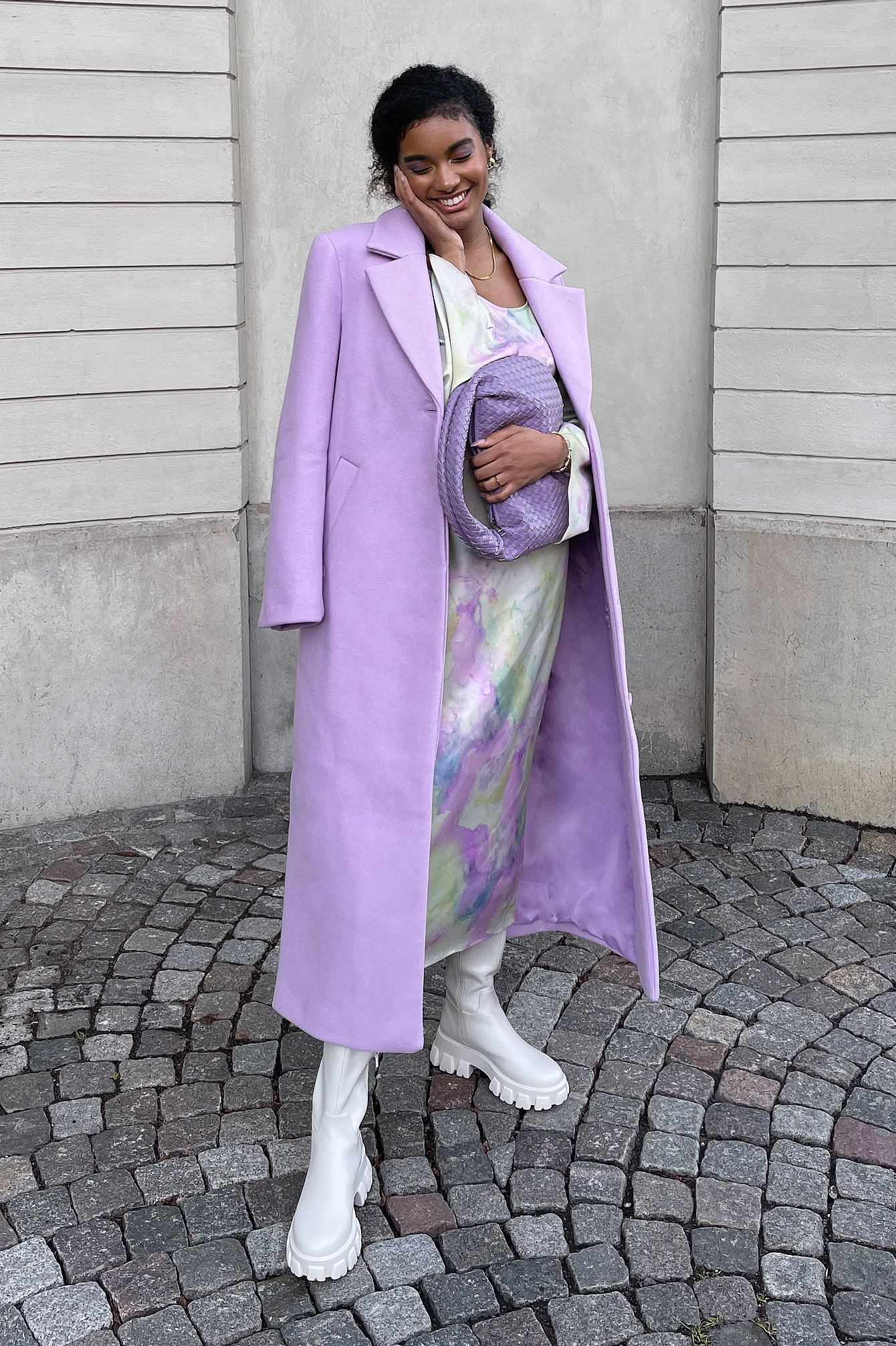 Light Purple Straight Long Coat