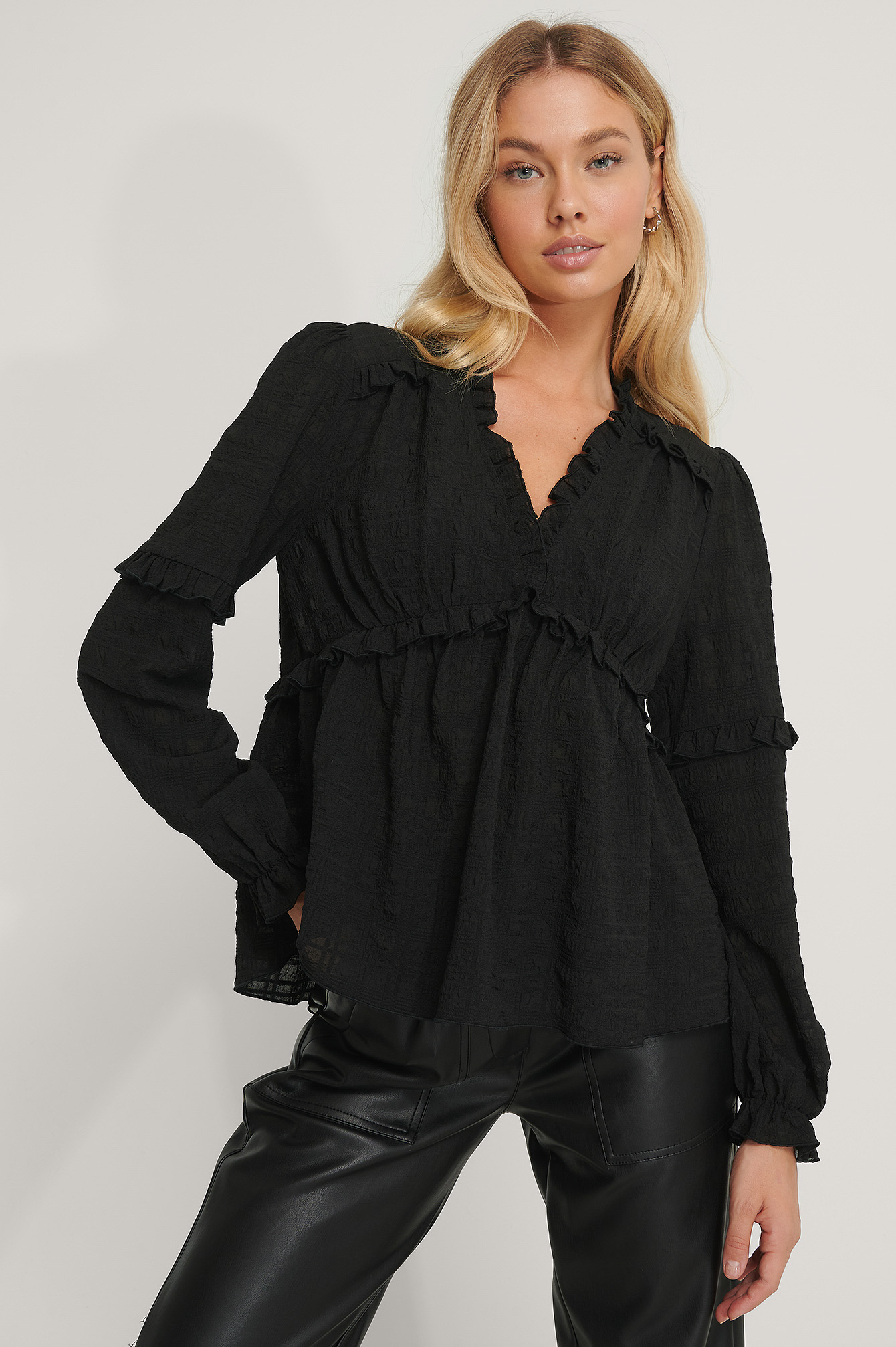 Black Structured Frill Blouse