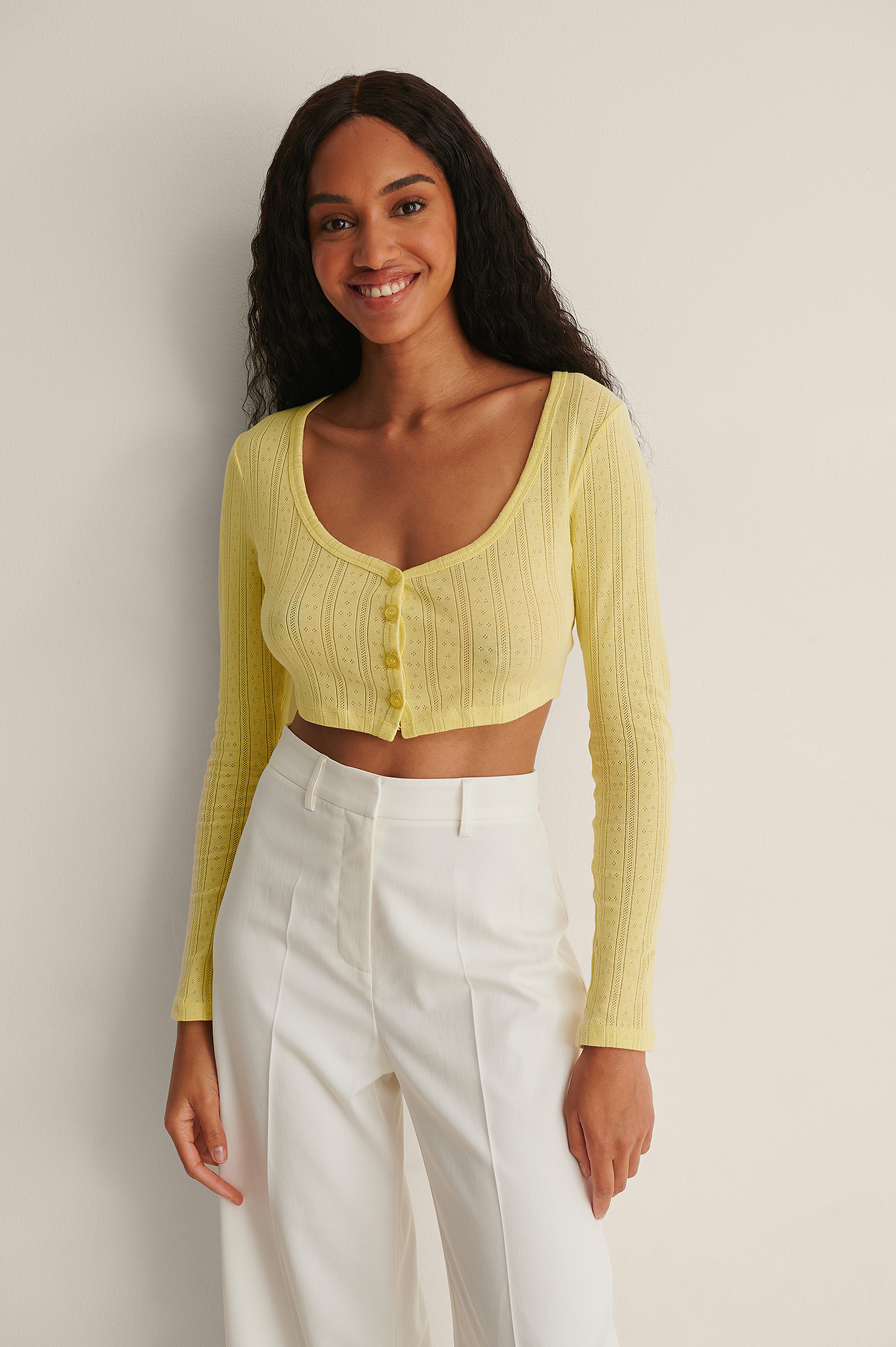 Light Yellow Structure Cropped Cardigan