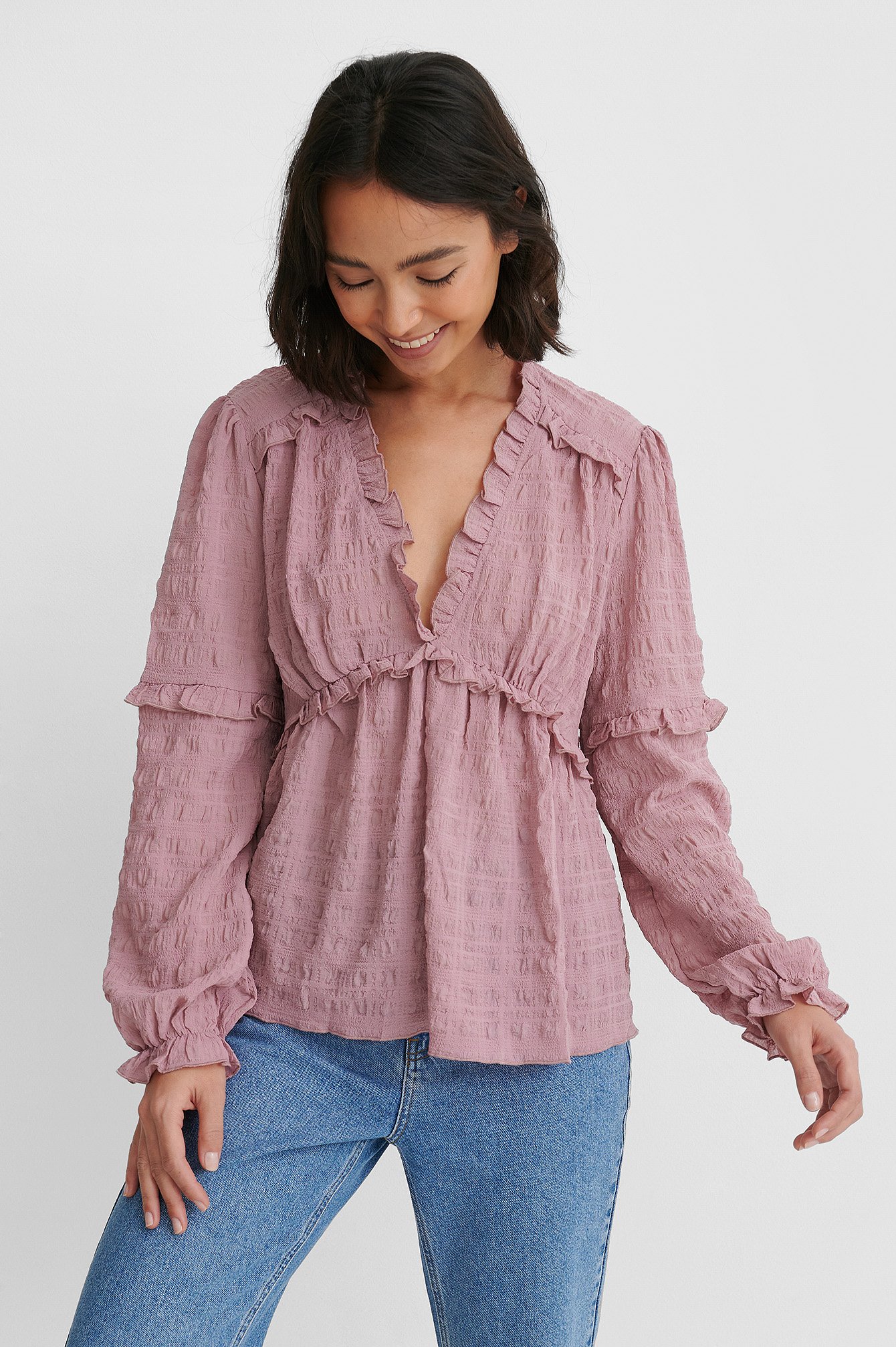Dusty Dark Pink Structured Frill Blouse