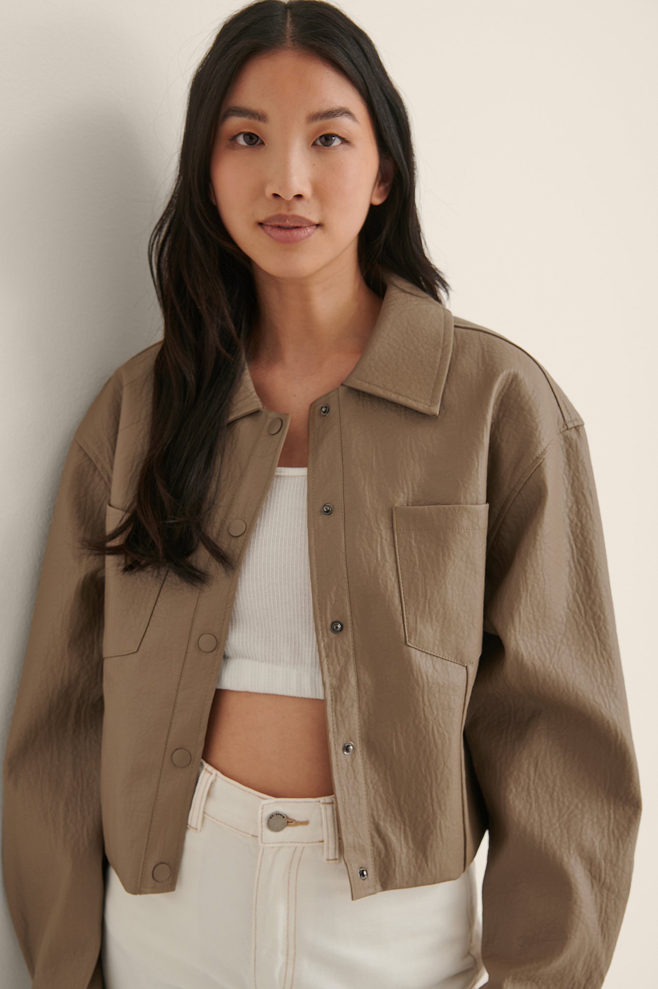 Taupe Structure PU Short Jacket