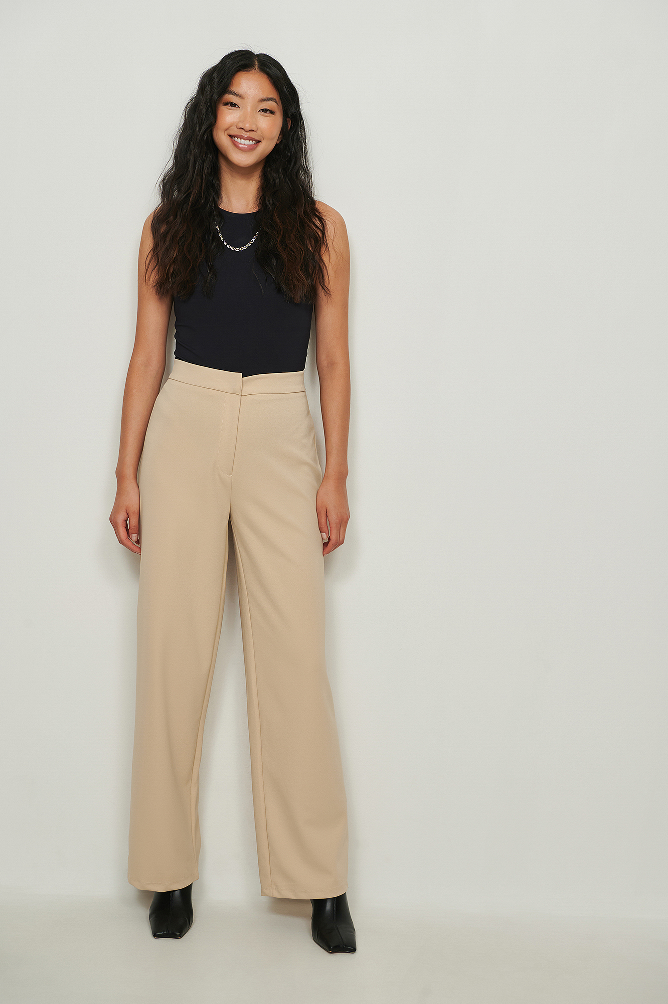 Beige Tapered Jersey Suit Pants