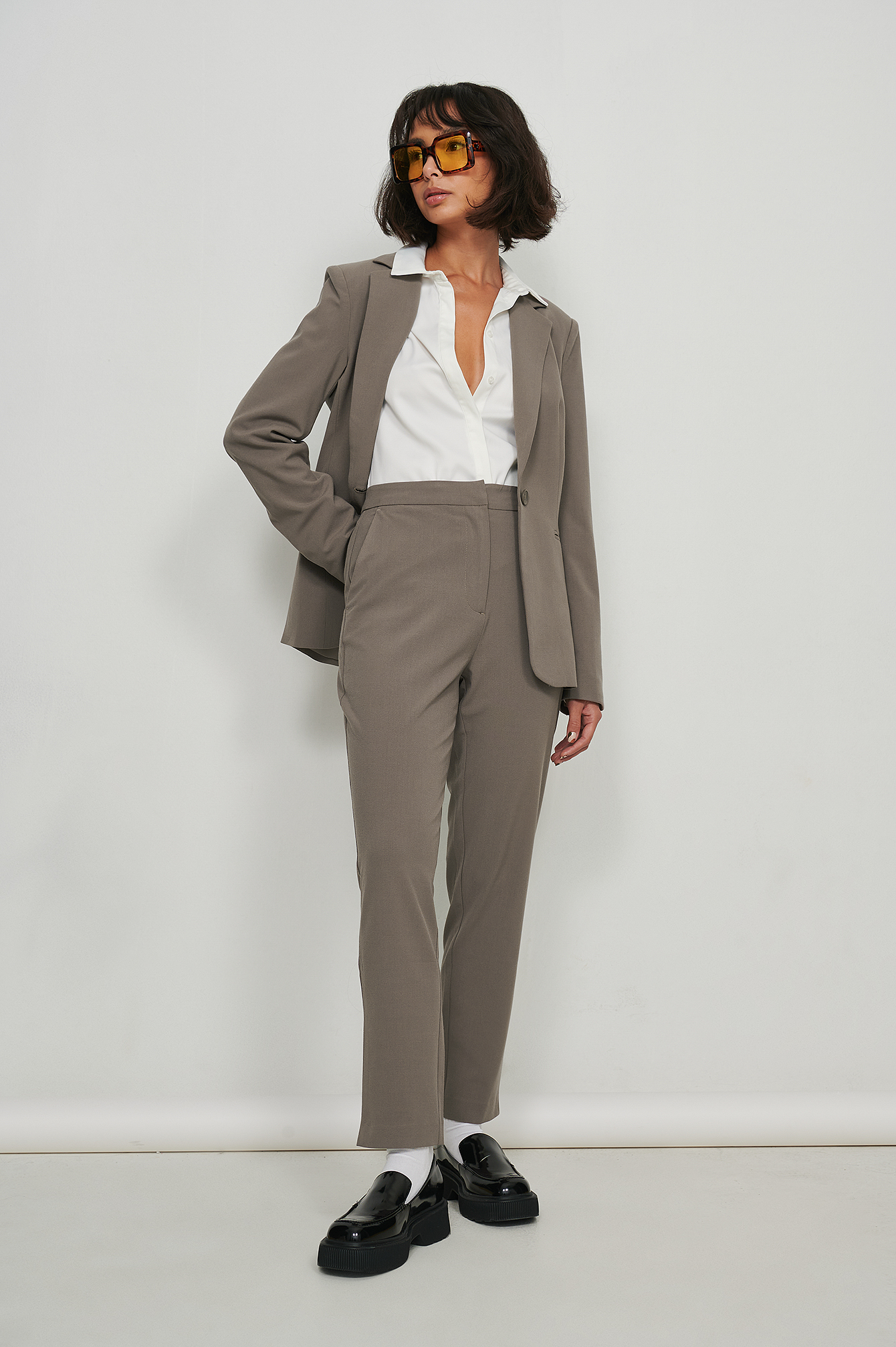 Dark Taupe Tapered Suit Pants
