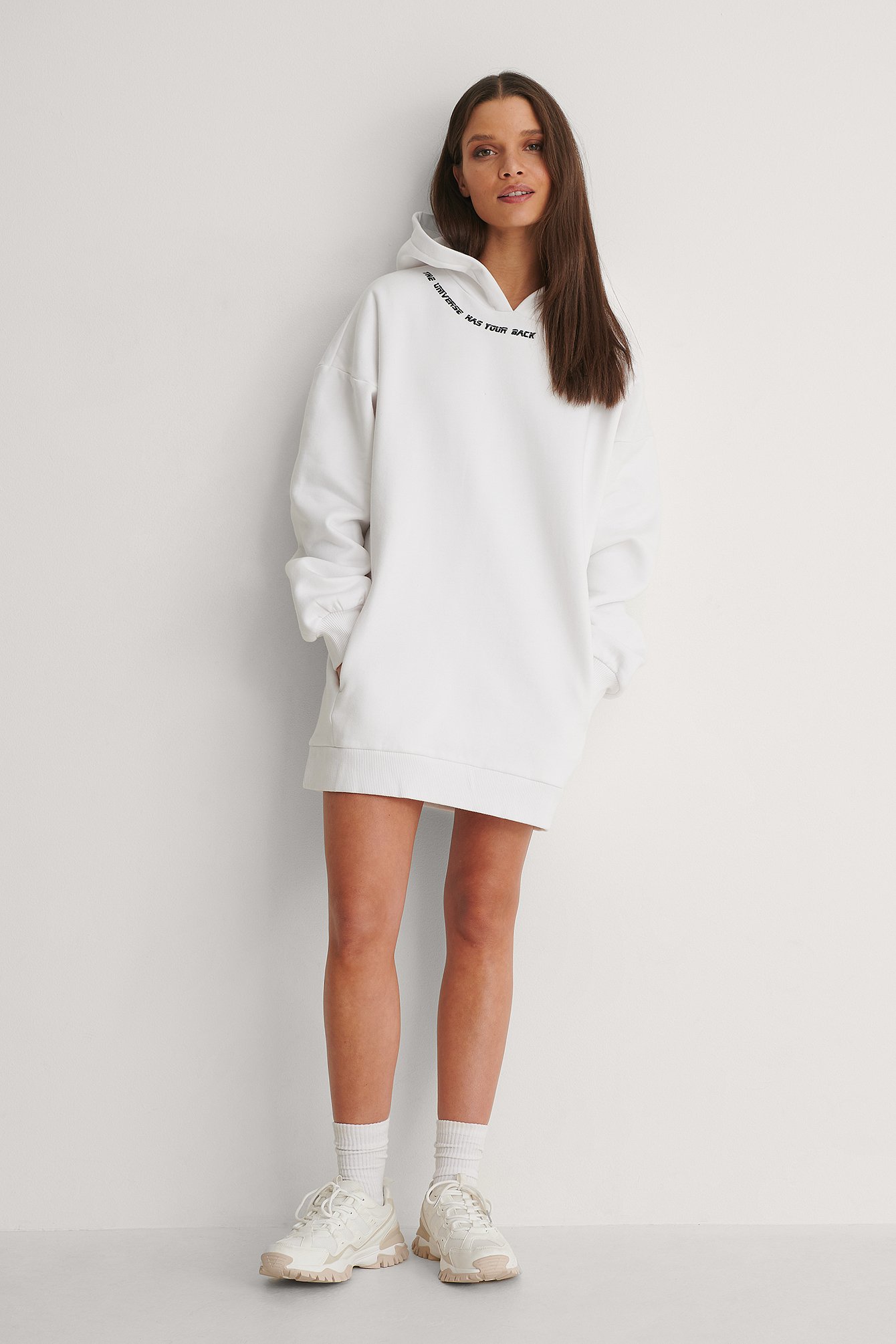 White Text Embroidery Big Hoodie