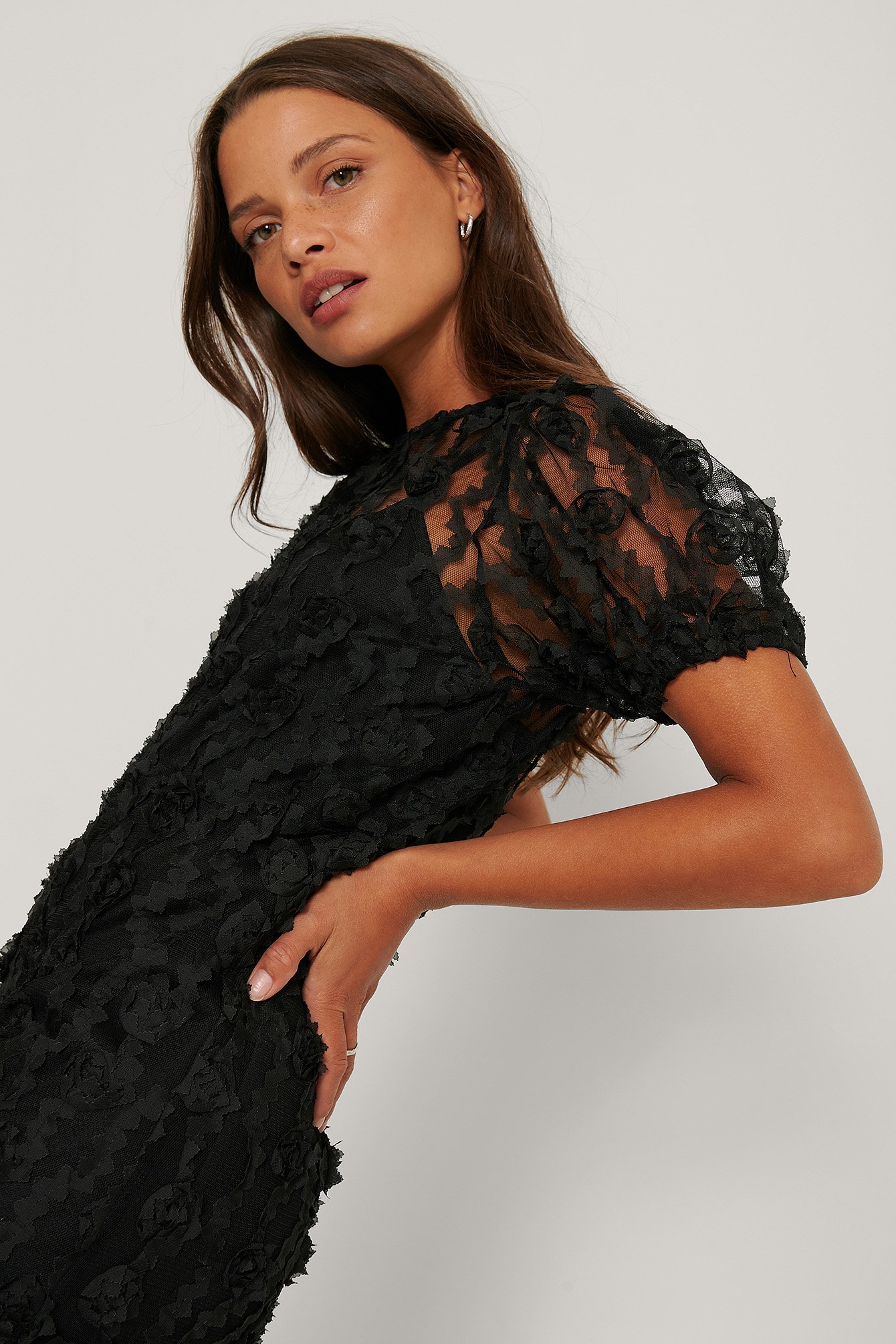 Black Transparent Embroidery Dress