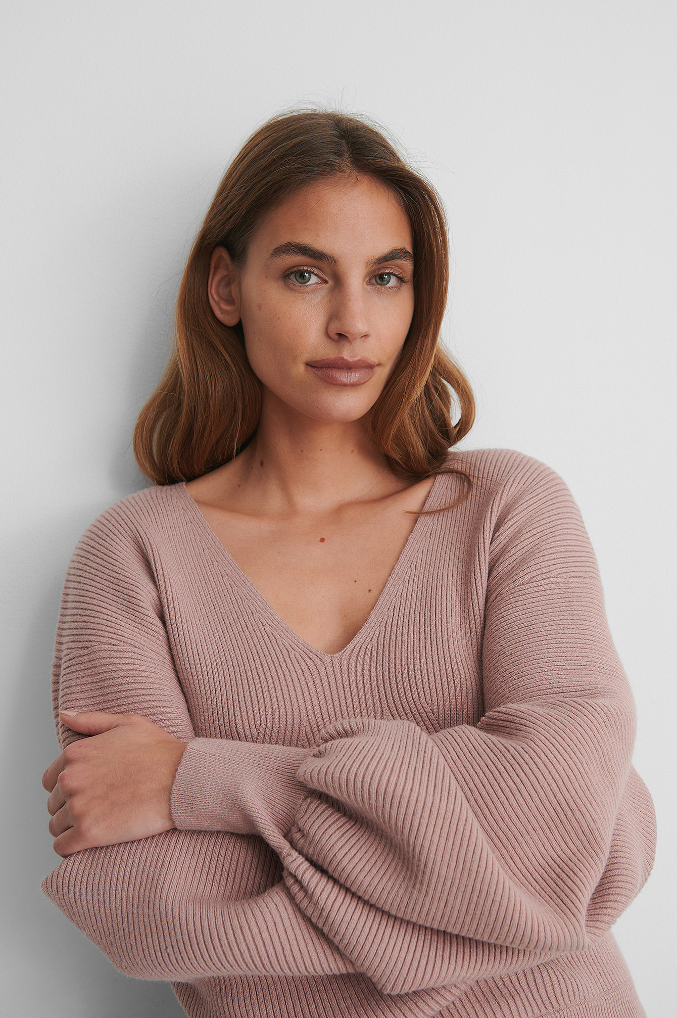Rose V-neck Big Sleeve Knitted Sweater