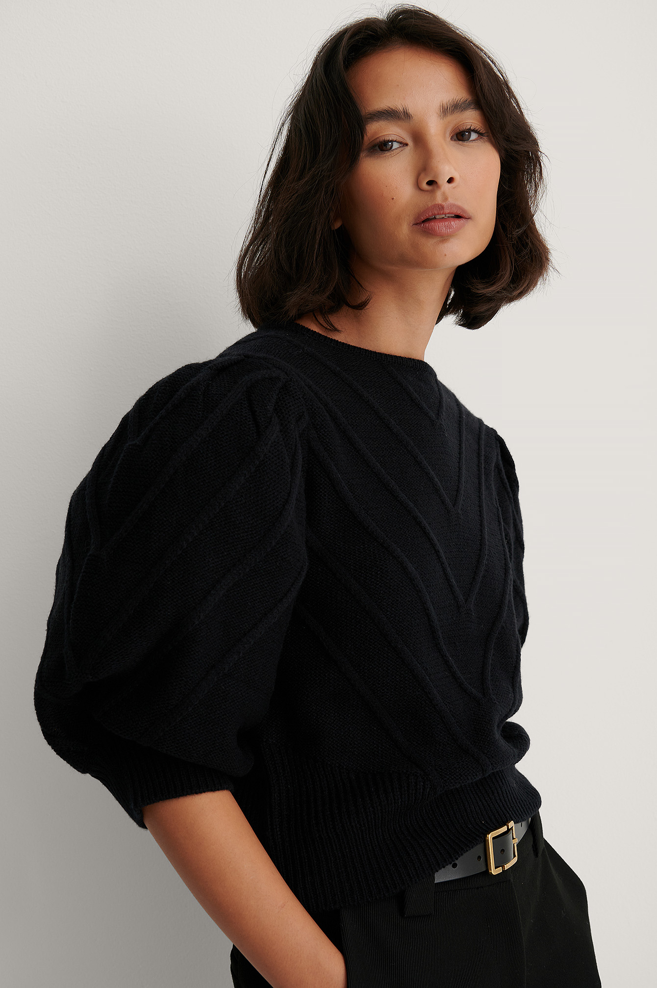 Black V Detail Knitted Sweater