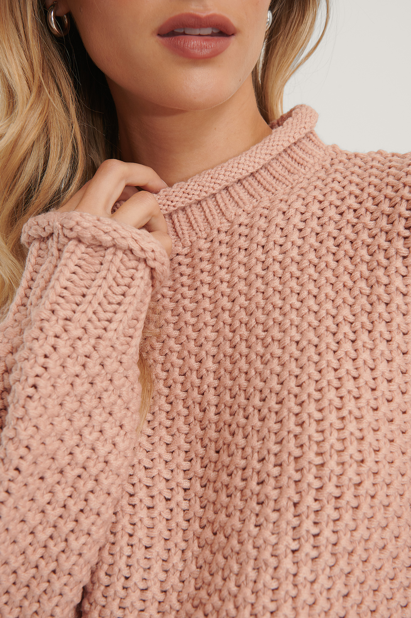 Dusty Pink Waffle Knit High Neck Sweater