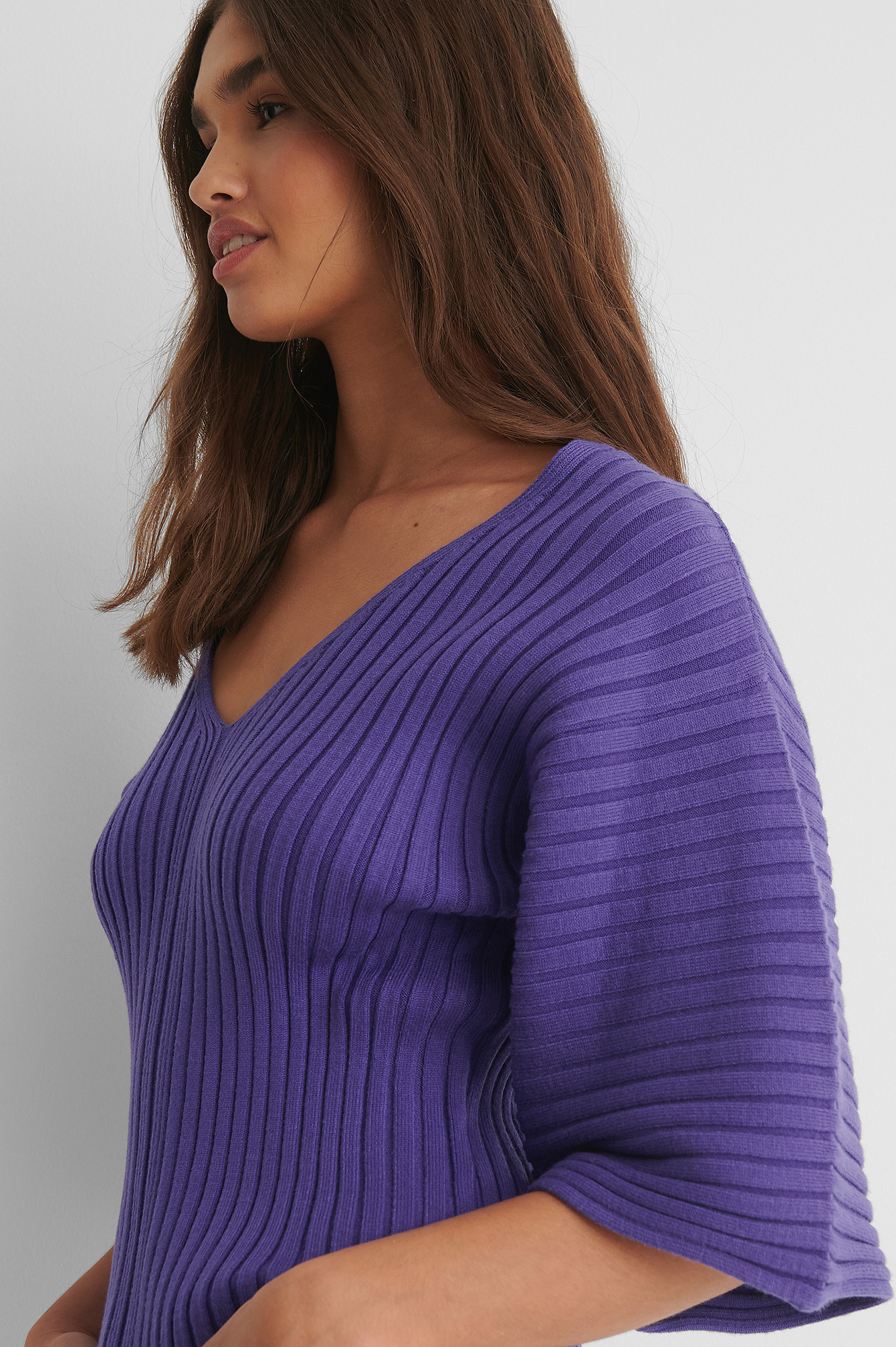 Strong Purple Wide Sleeve Knitted Sweater