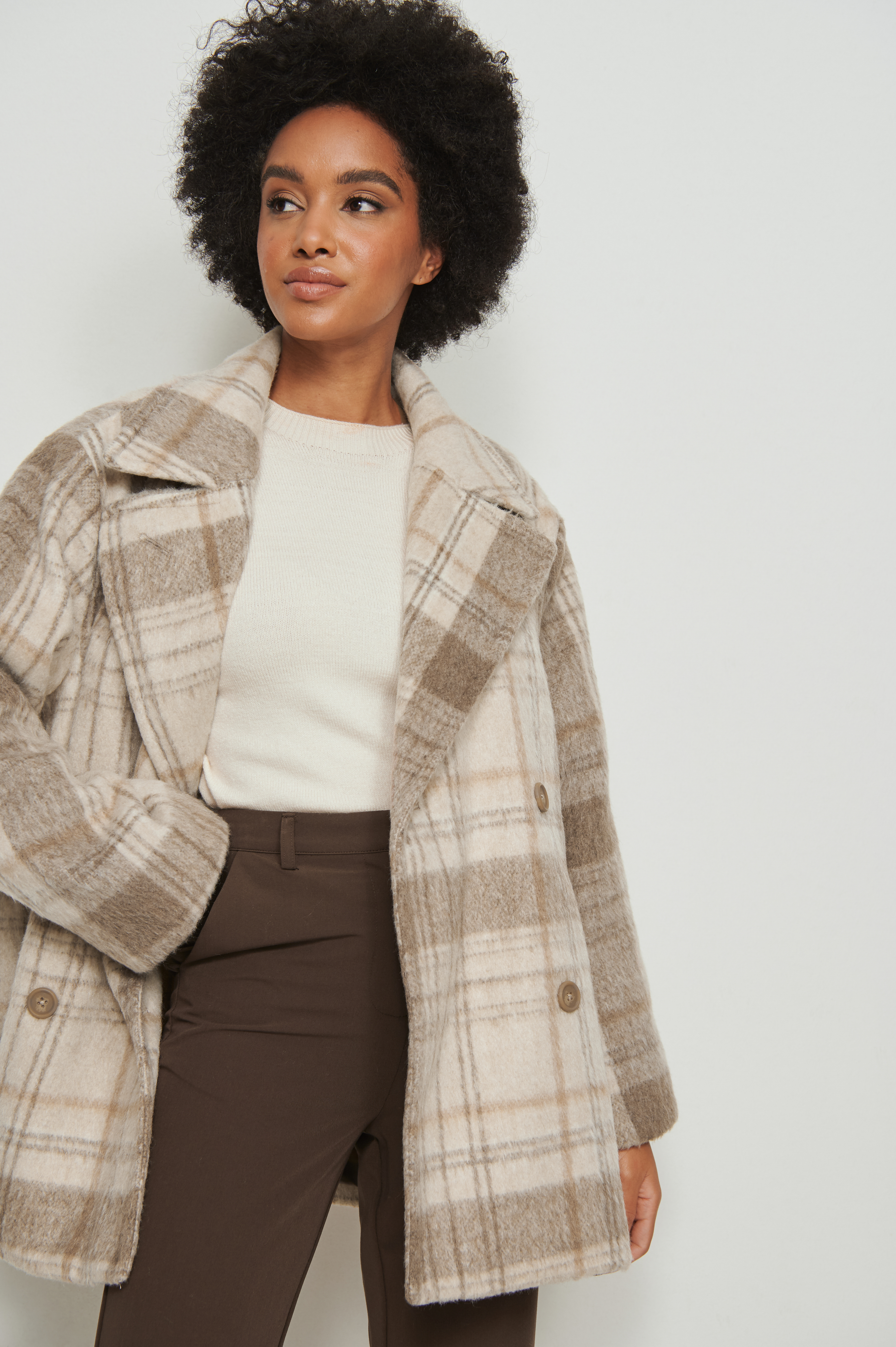 Checked Wide Sleeve Short Coat