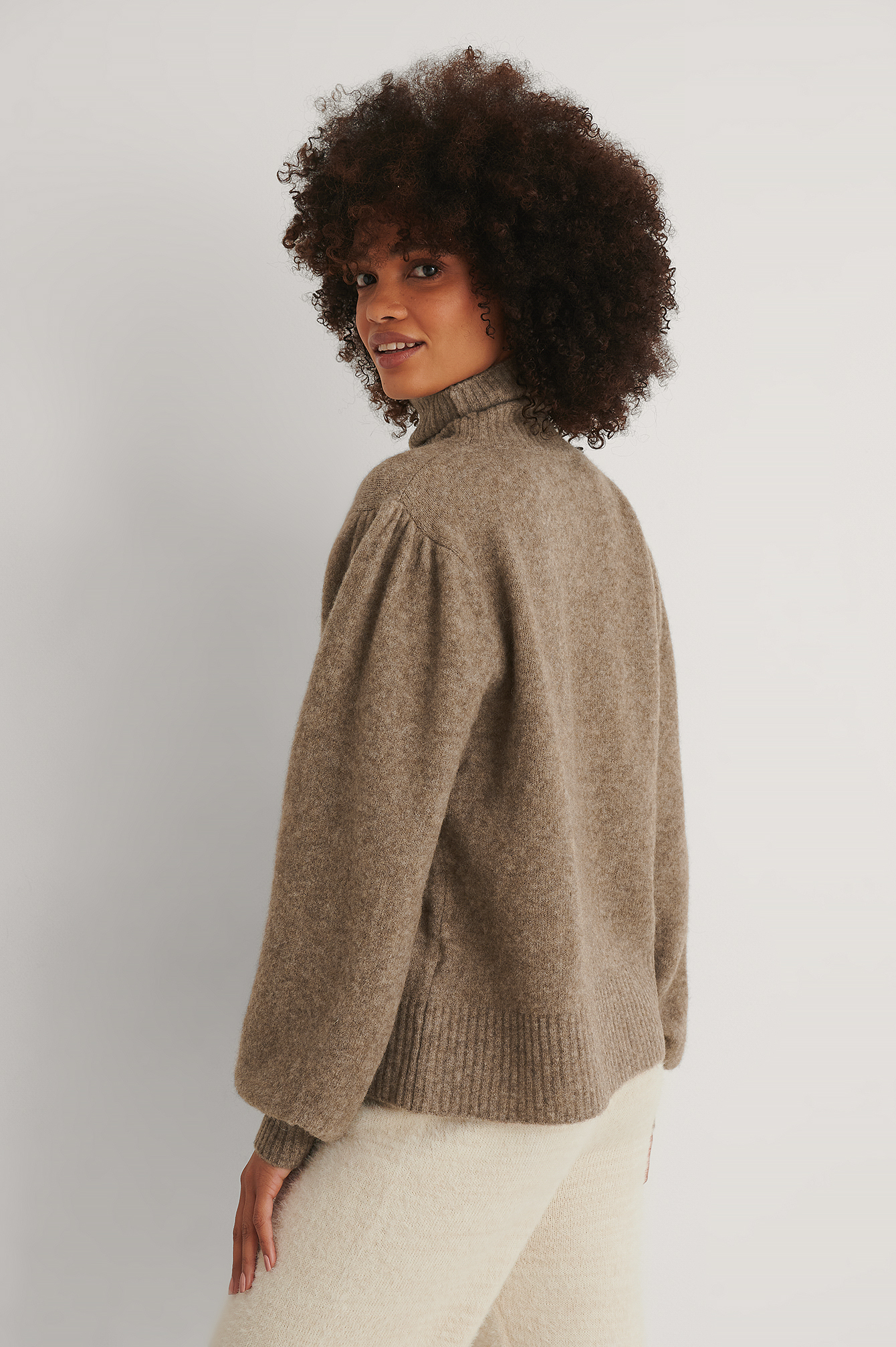 Brown Wool Blend Knitted Polo Neck Sweater