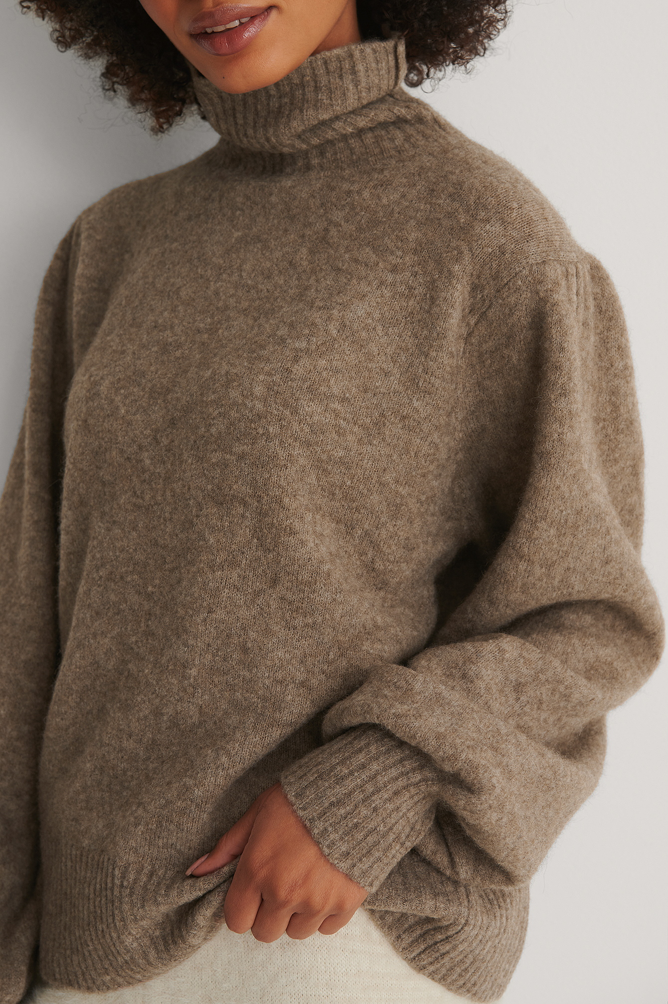 Brown Wool Blend Knitted Polo Neck Sweater