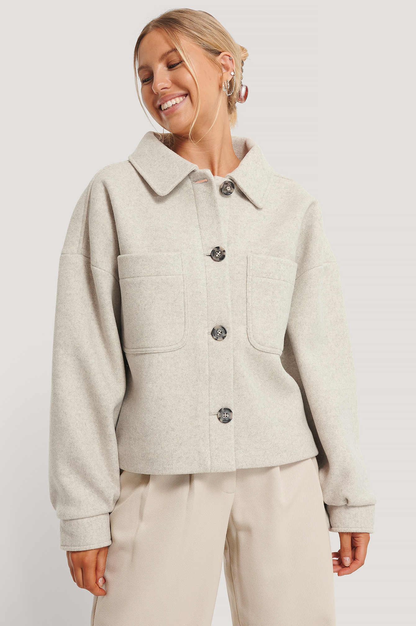Grey Wool Blend Oversized Short Jacket