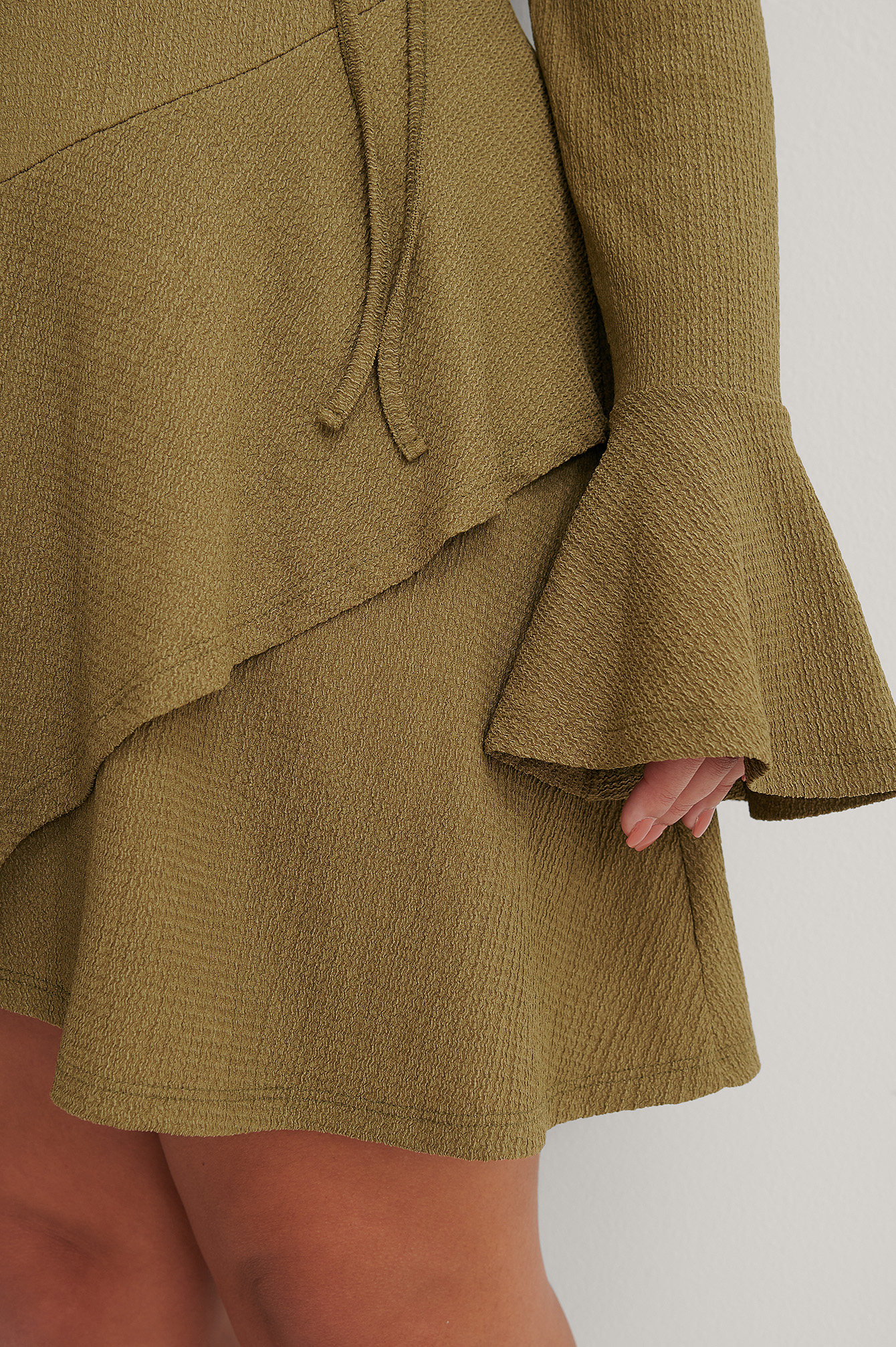 Green Wrap Flounce Detail Dress
