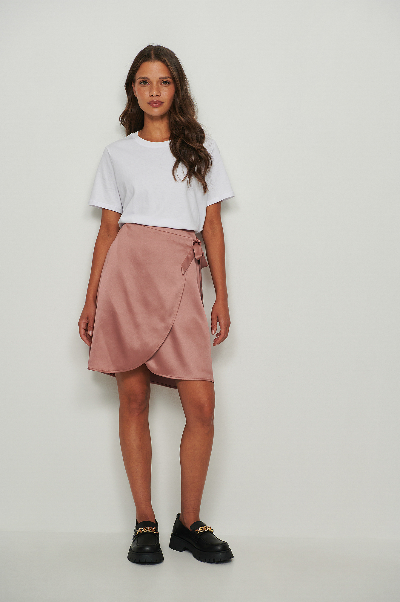 Pink Wrap Satin Mini Skirt