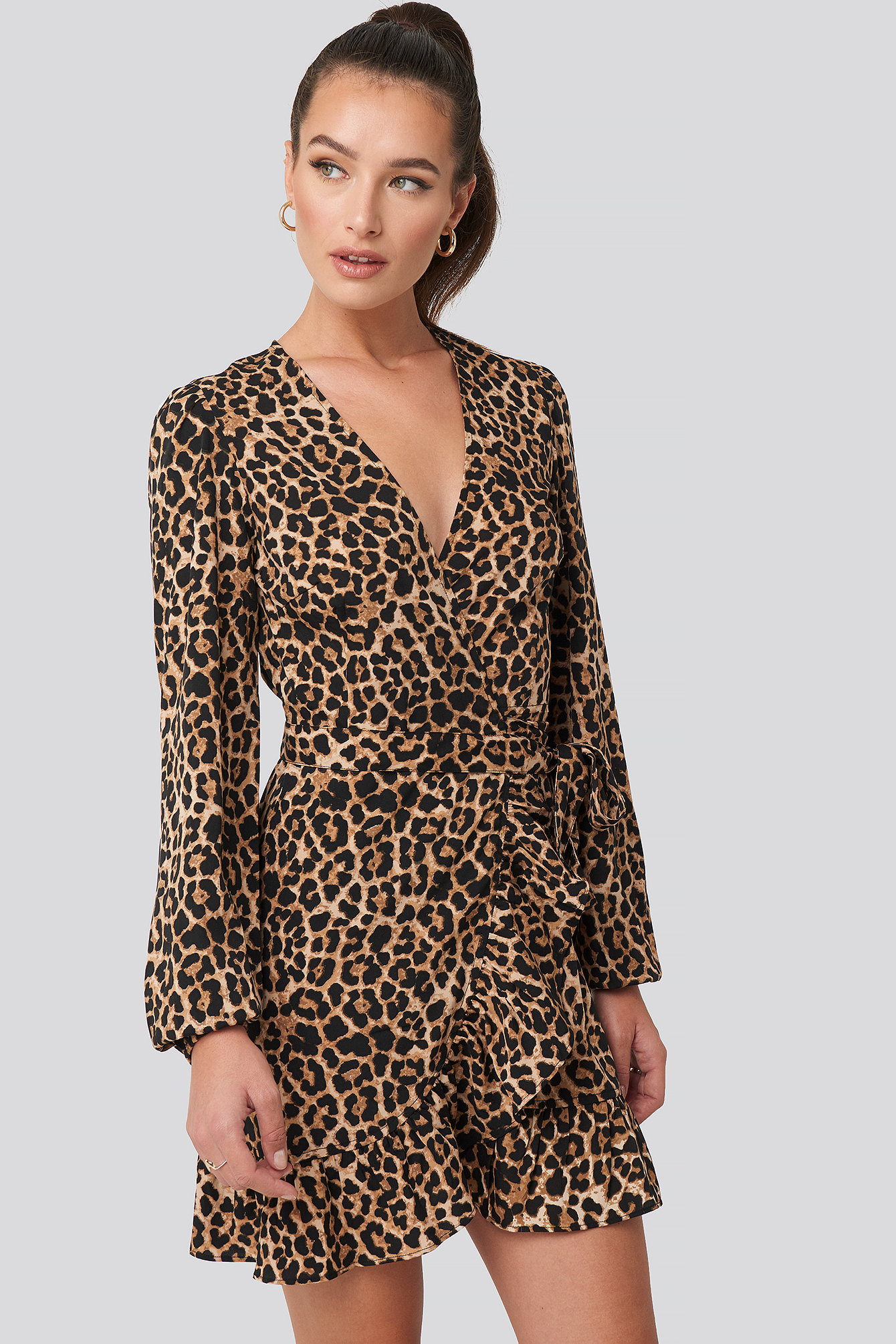 Leopard Wrapped Flounce Mini Dress