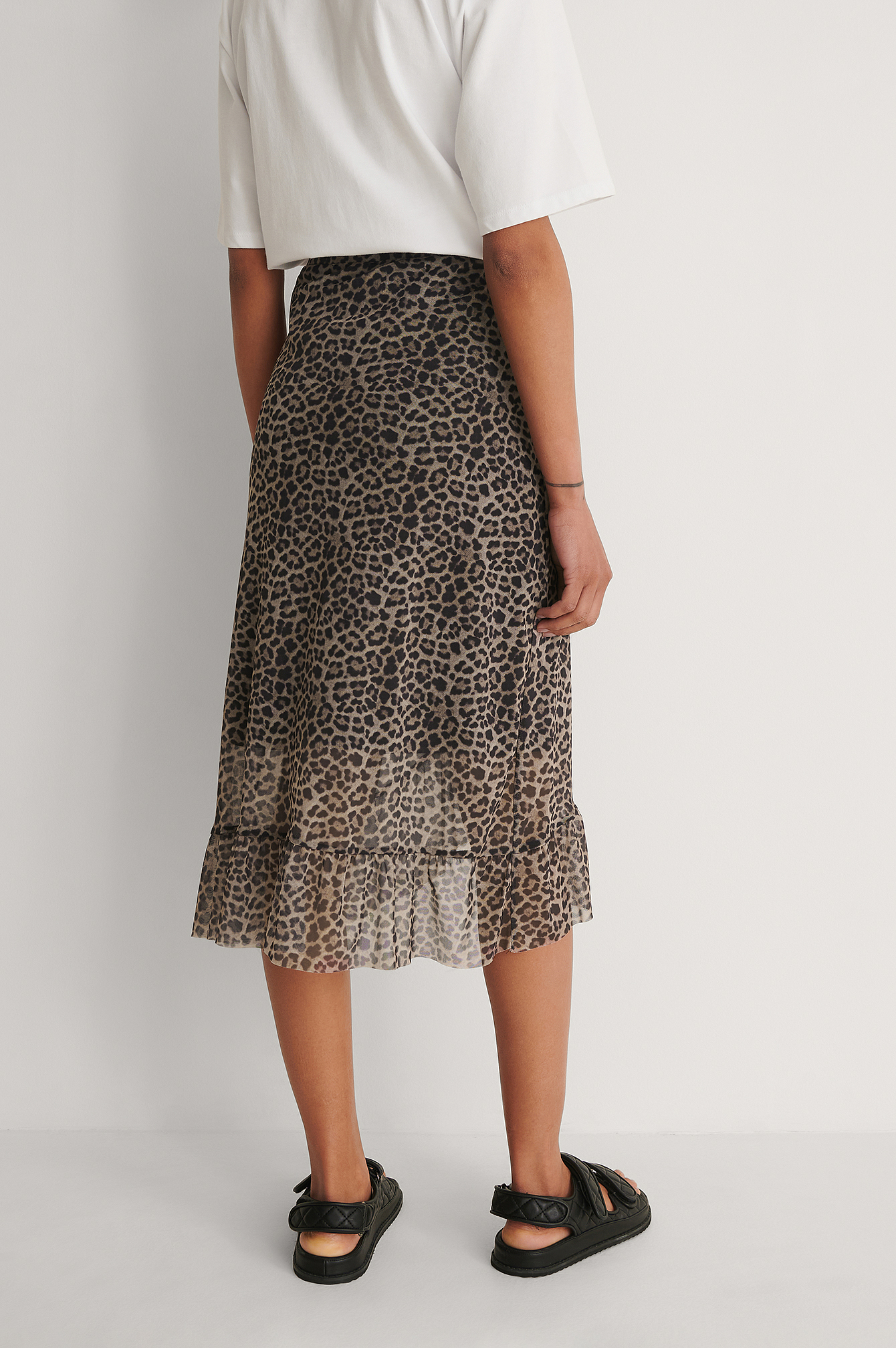 Leopard Wrap Detail Mesh Skirt