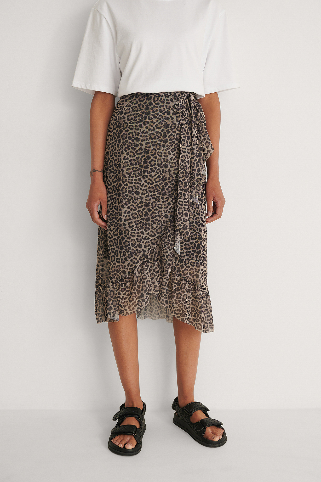 Leopard Wrap Detail Mesh Skirt