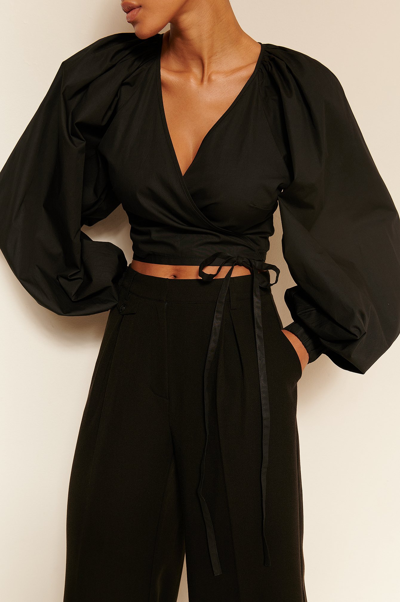 Black Wrapped Tie Blouse