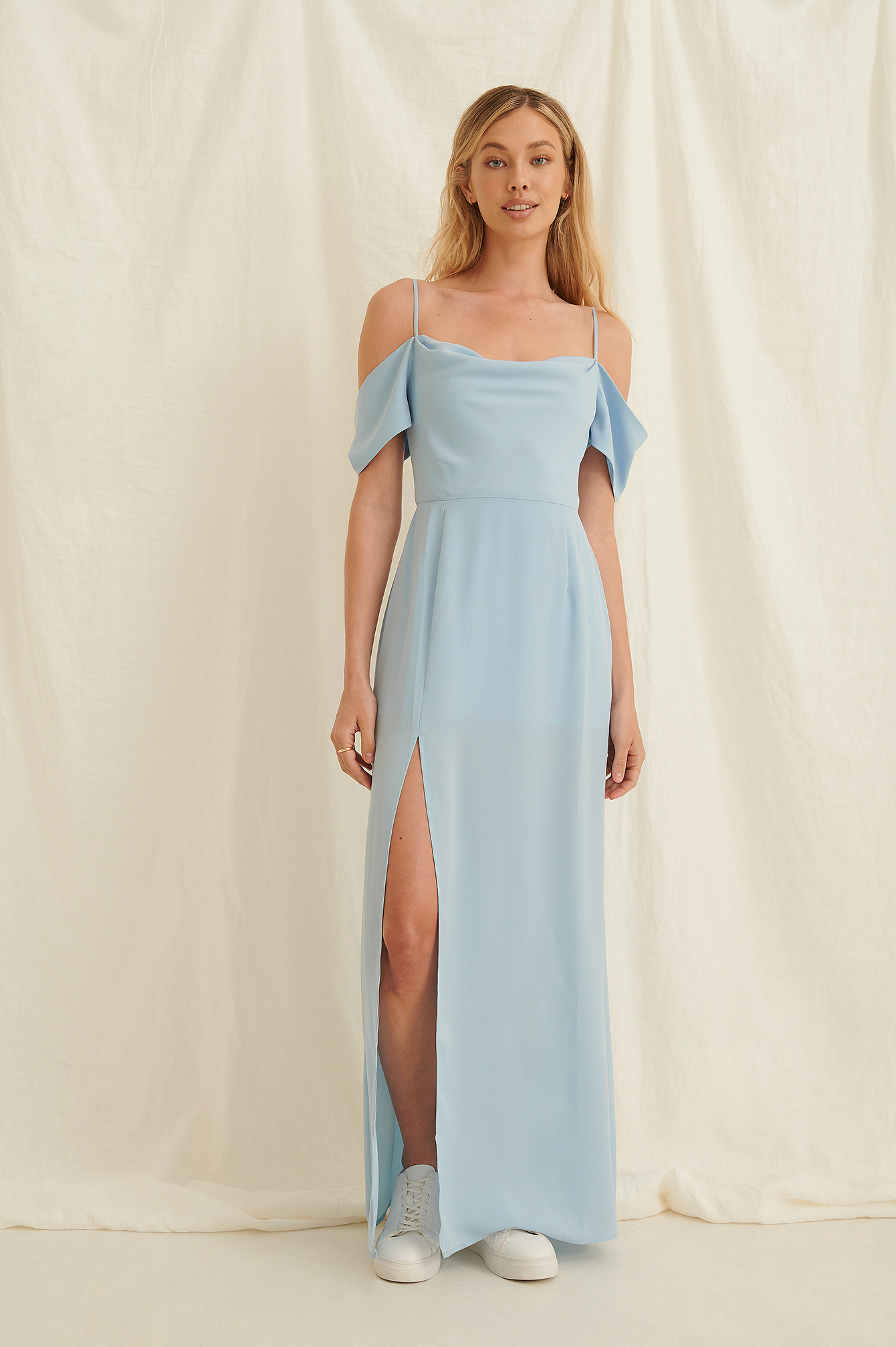 Dusty Blue Draped Detail Recycled Maxi Dress