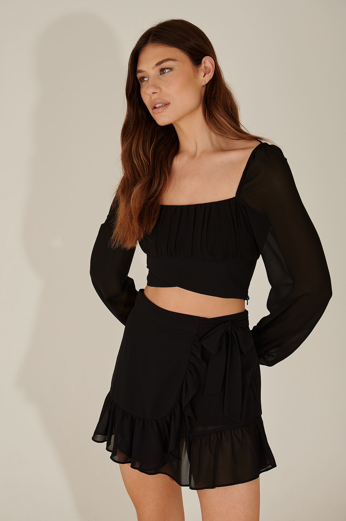 Black Recycled Long Sleeve Ruched Detail Blouse
