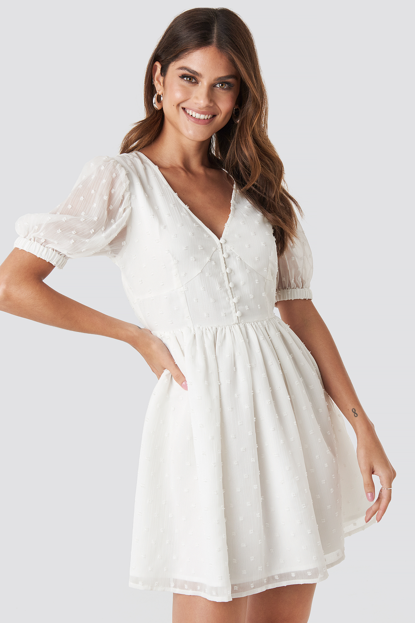Puff Sleeve Mini Dress White | na-kd.com