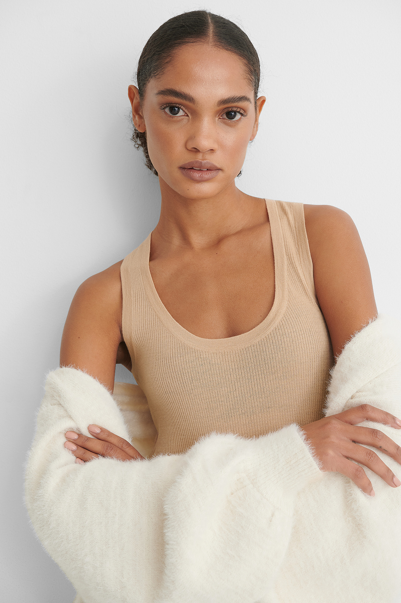Beige Pure Wool Basic Knitted Singlet