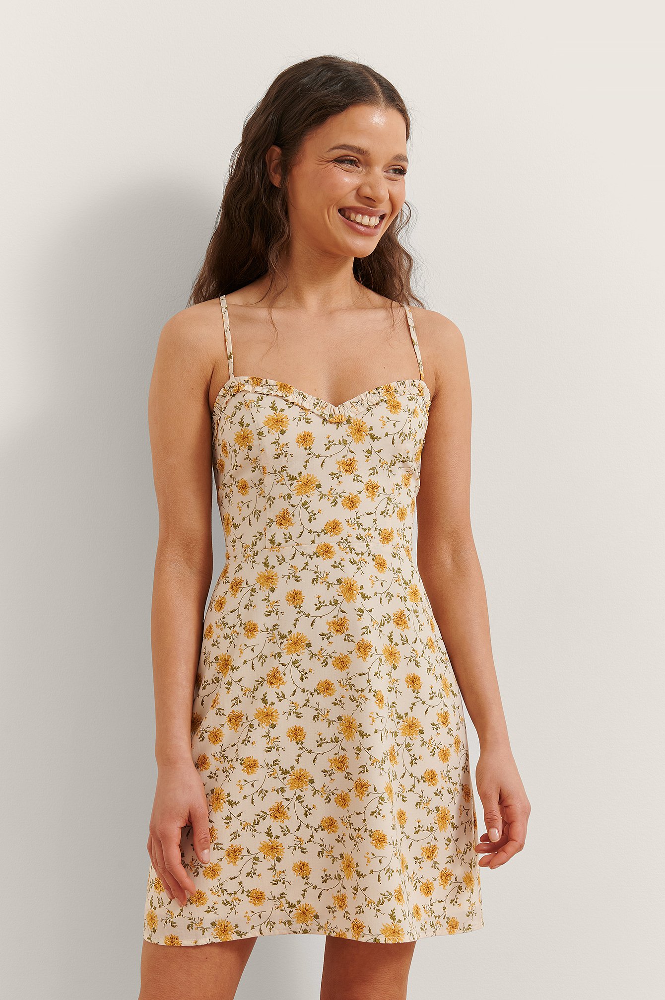 Yellow Flower Flower Print Mini Dress