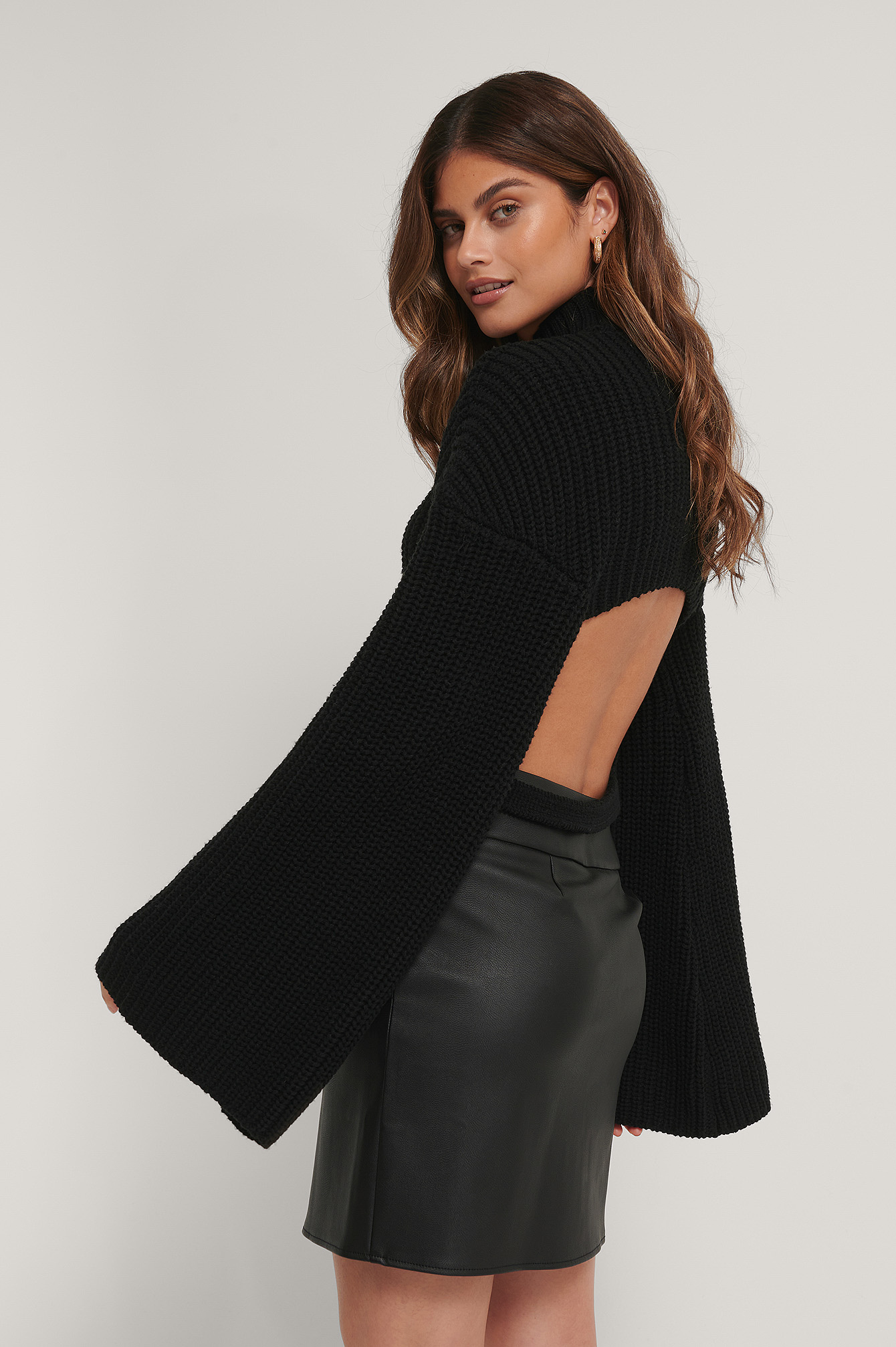 Black Cut Out Back Knitted Sweater