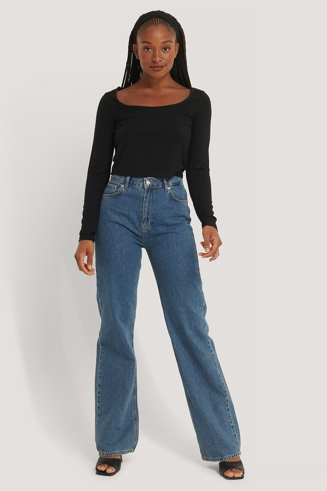 Ribbed Long Sleeve Cropped Top Outfit