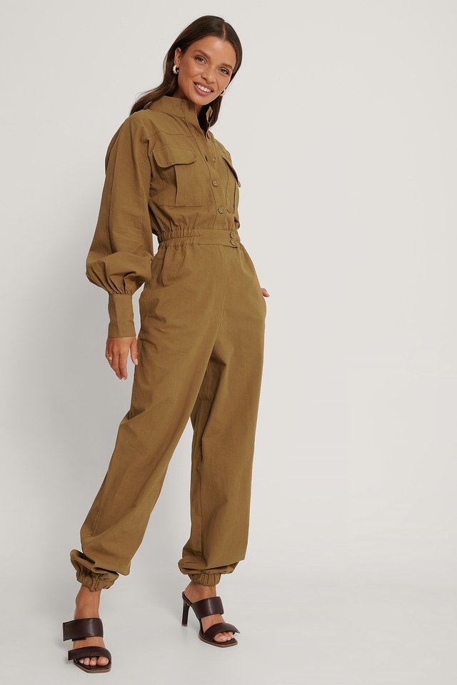 Button Detailed Jumpsuit Outfit.
