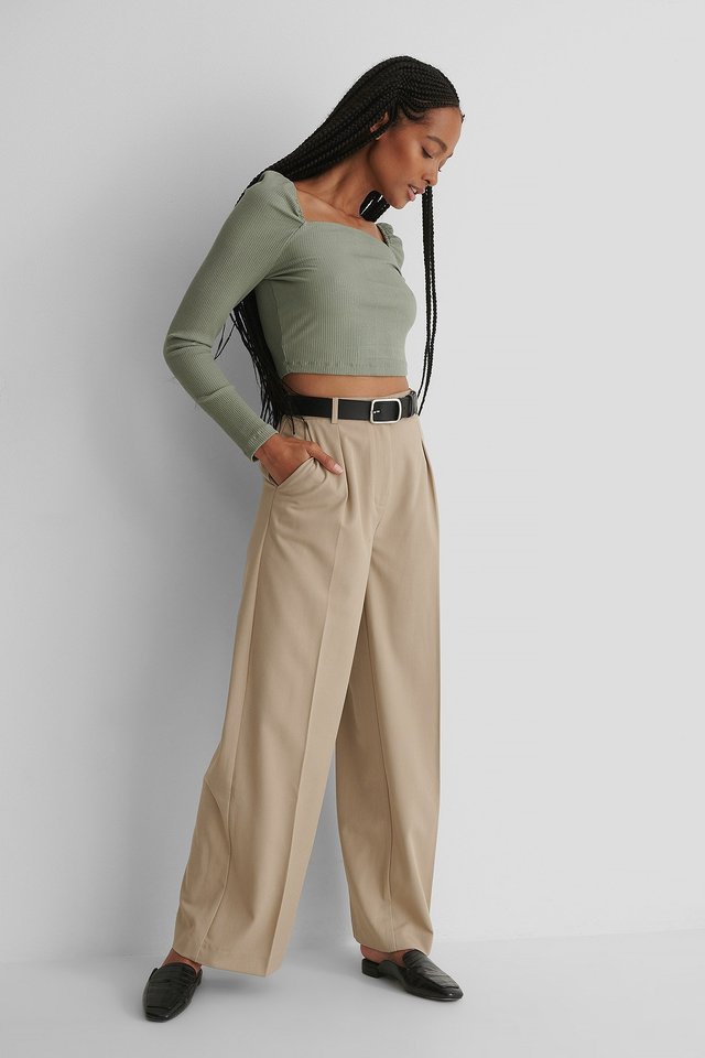 Square Neck Rib Top Outfit.