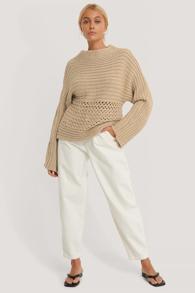 Hole Detail Knitted Sweater Outfit.