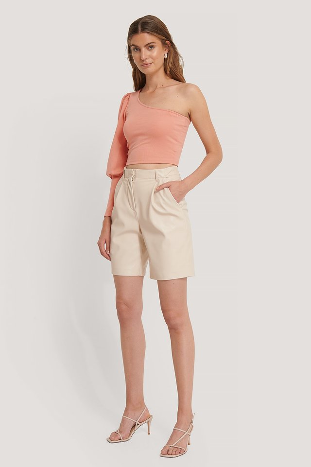 Apricot One Puff Sleeve Crop Top
