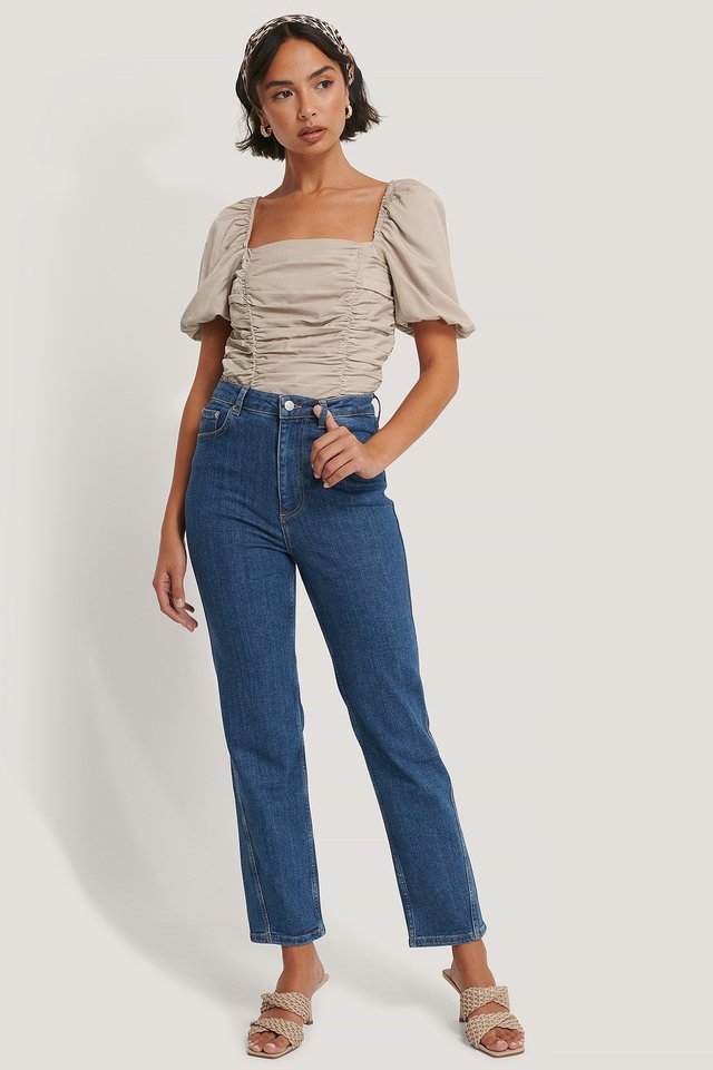 Organic Twisted Seam Detail Jeans Blue Outfit.