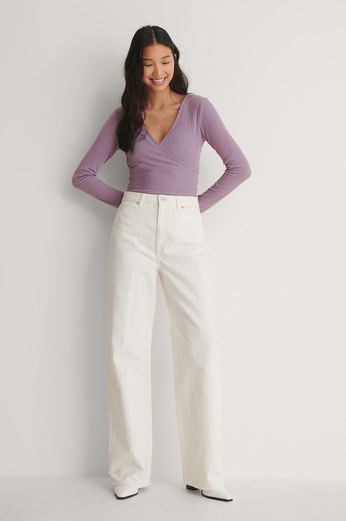 Overlap Ribbed Top Outfit.