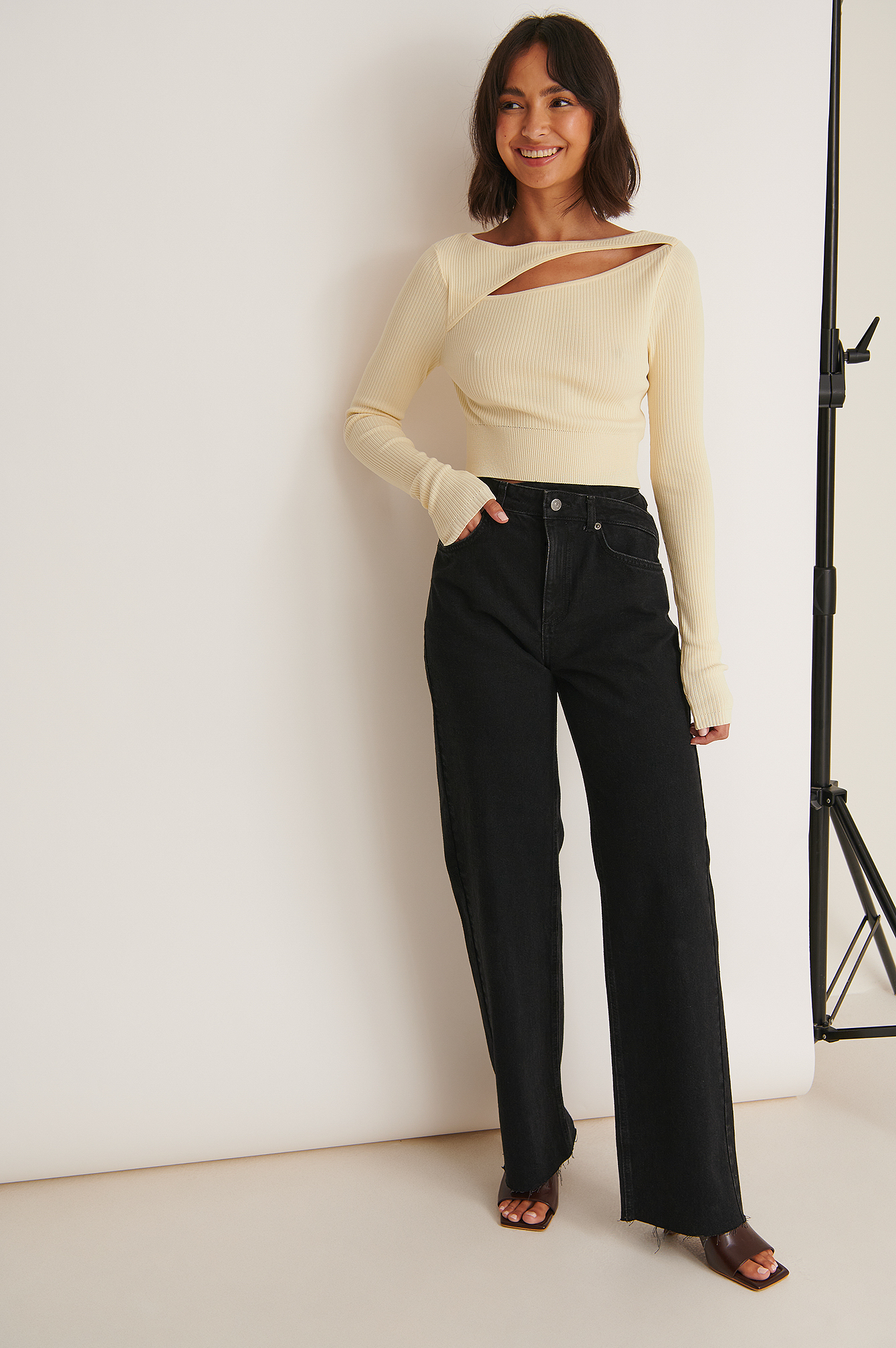 Front Cut Out Long Sleeve Top Outfit.