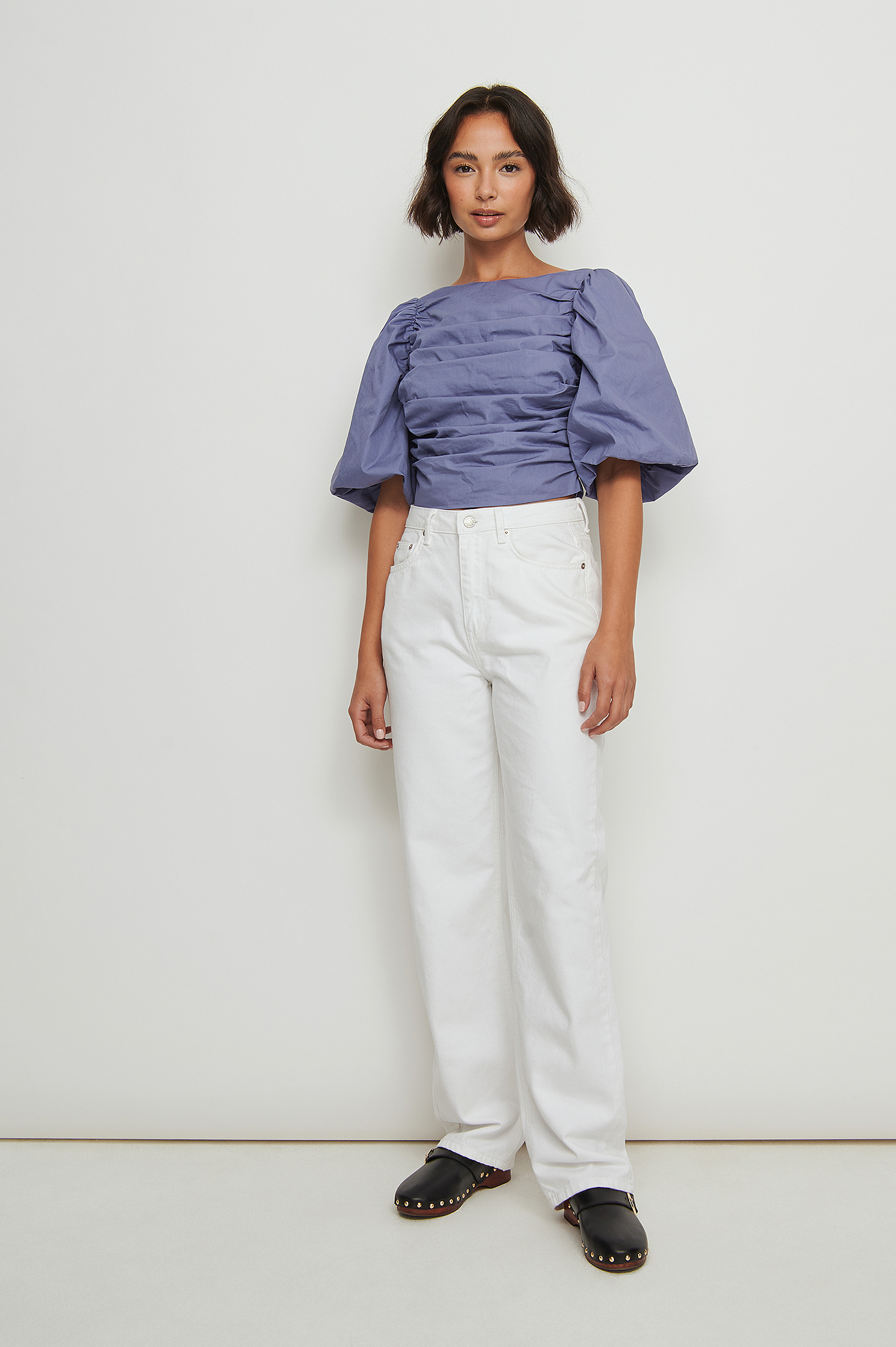 Gathered Front Cotton Top Outfit