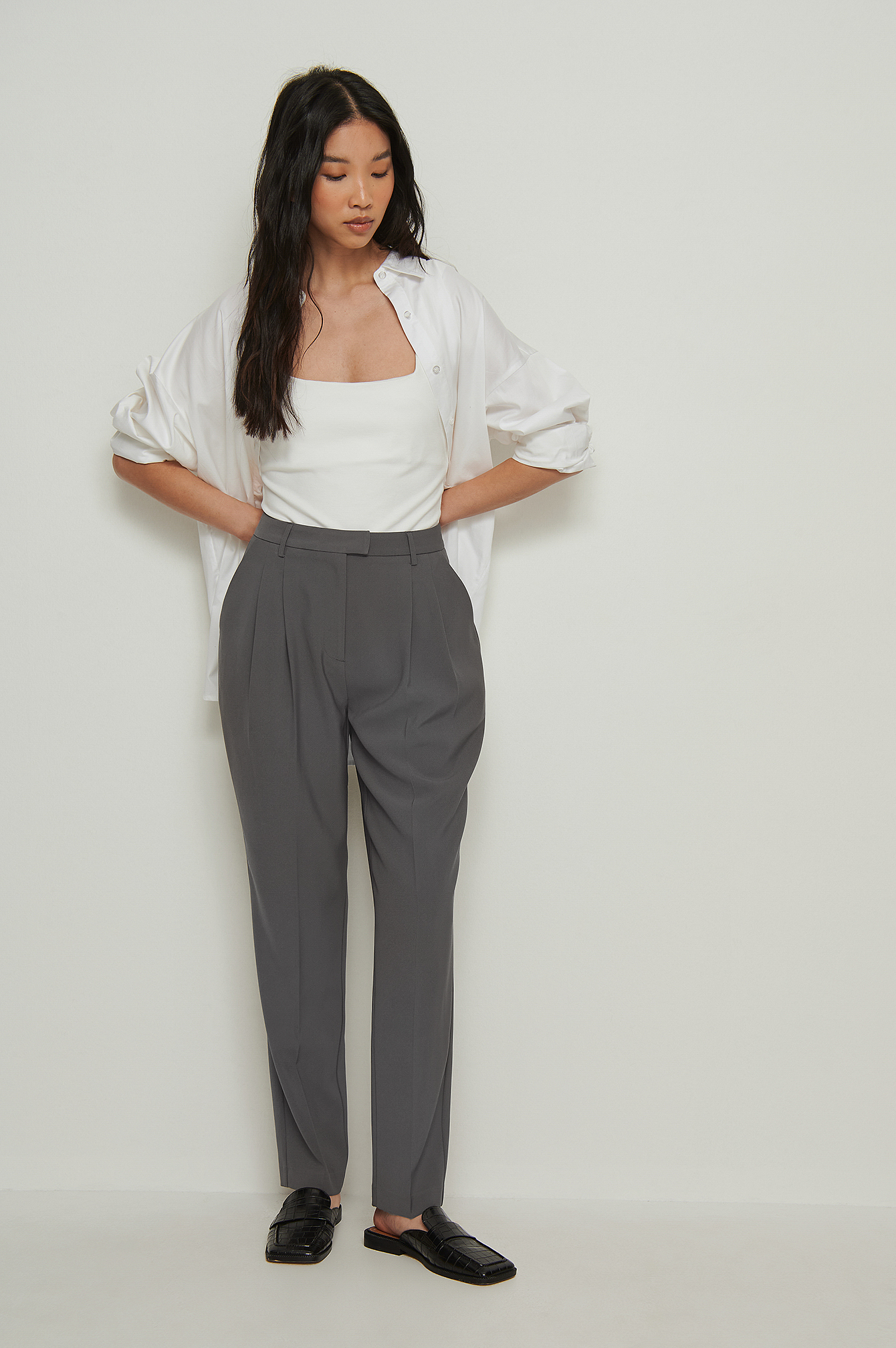 Recycled Cropped High Waist Suit Pants Outfit