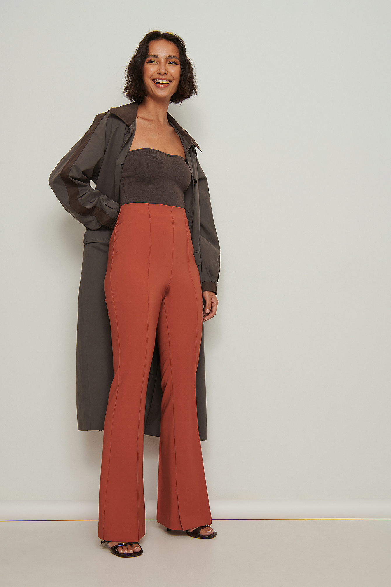 Recycled Slit Detailed Flared Pants Outfit.