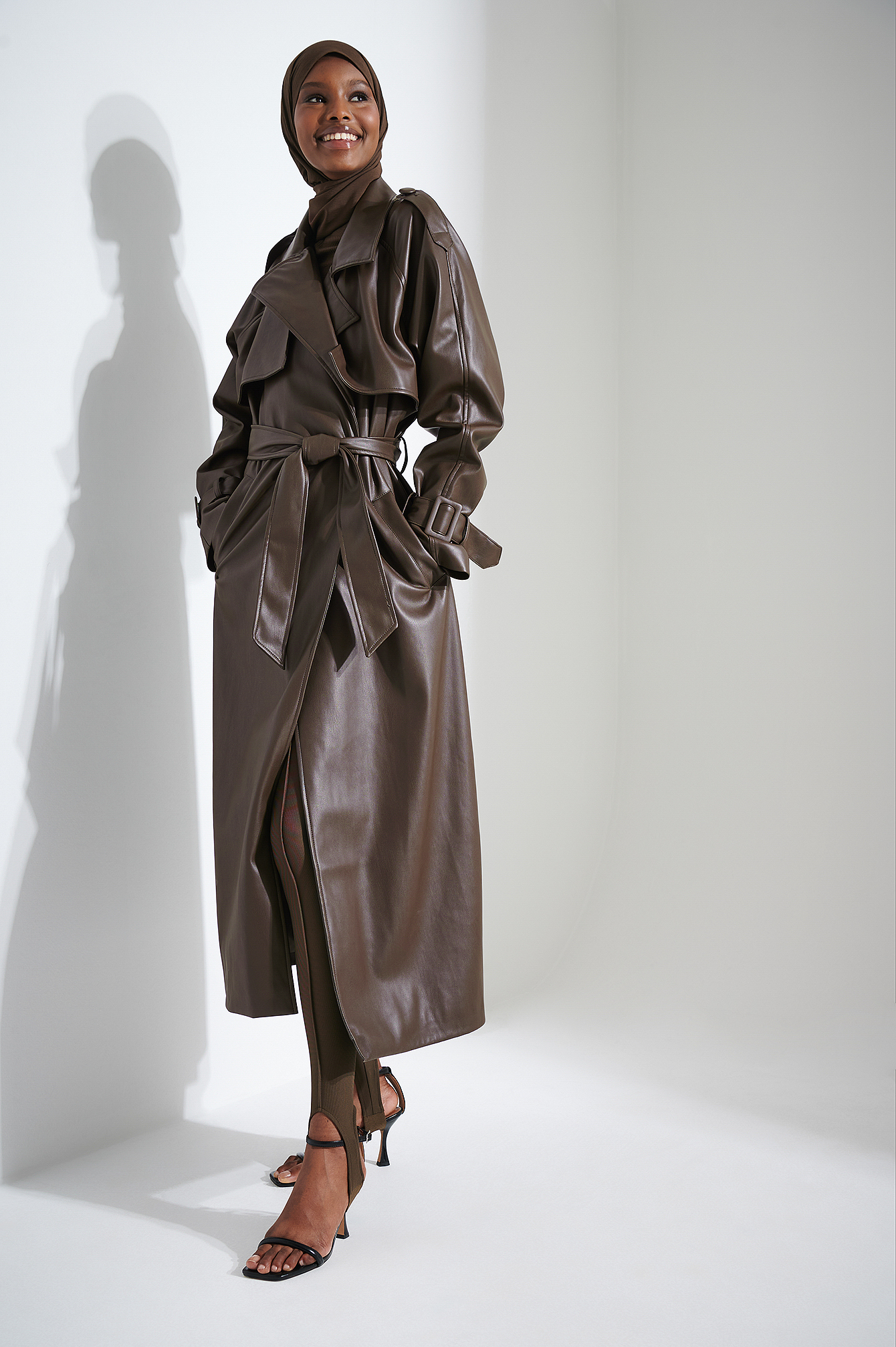 PU Belted Trench Coat Outfit