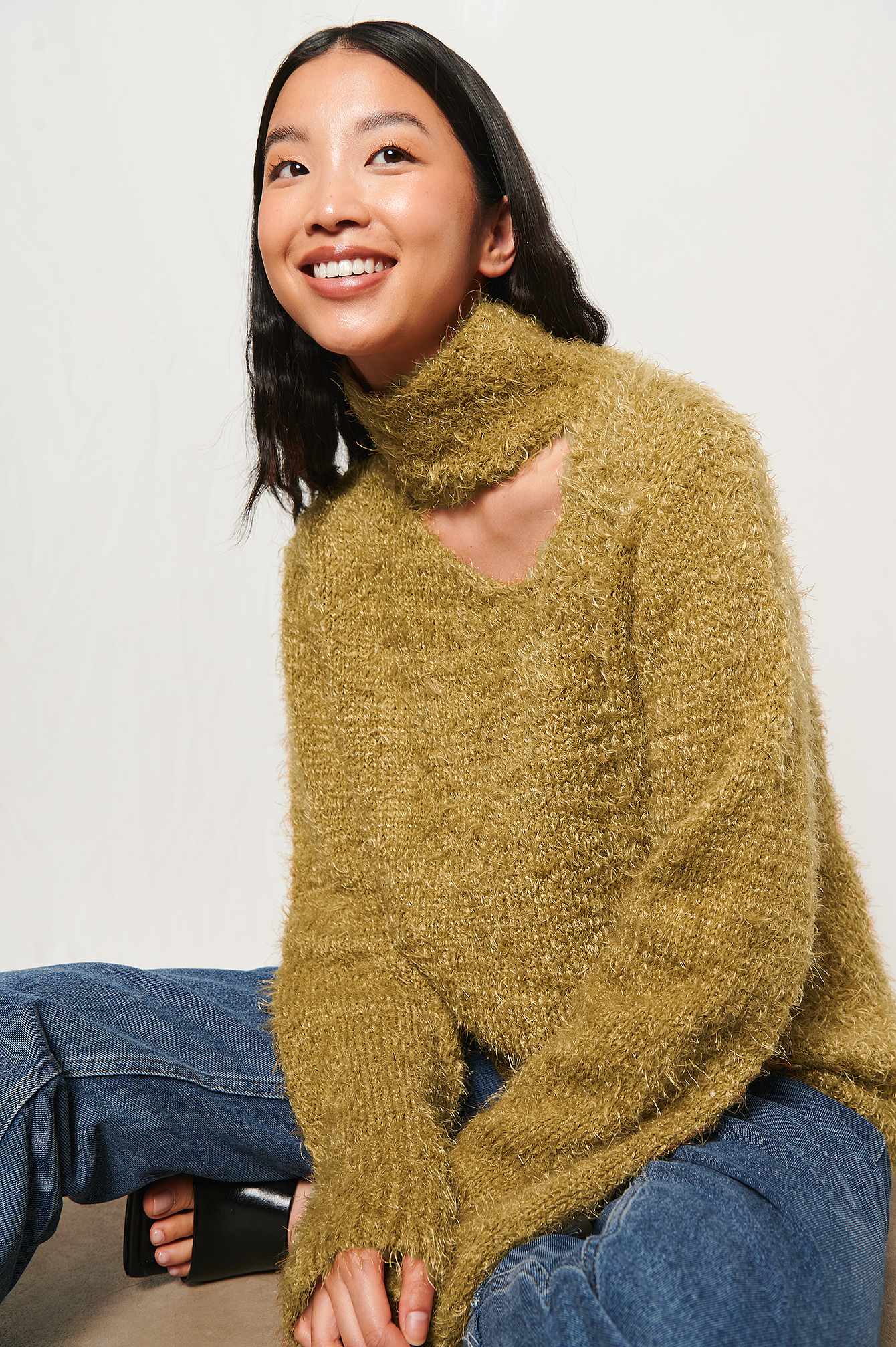 Fluffy Cut Out Knit Outfit