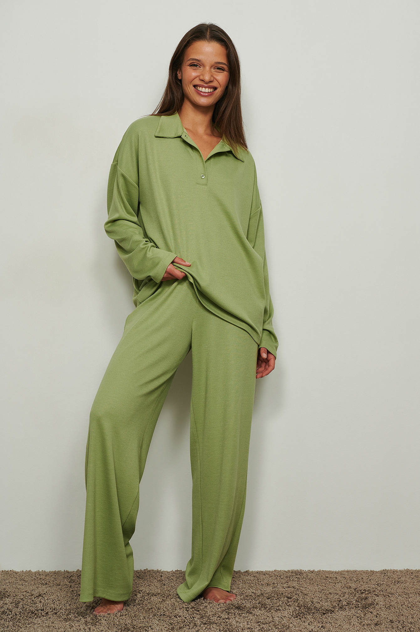 Loose Fit Ribbed Loungewear Pants Outfit